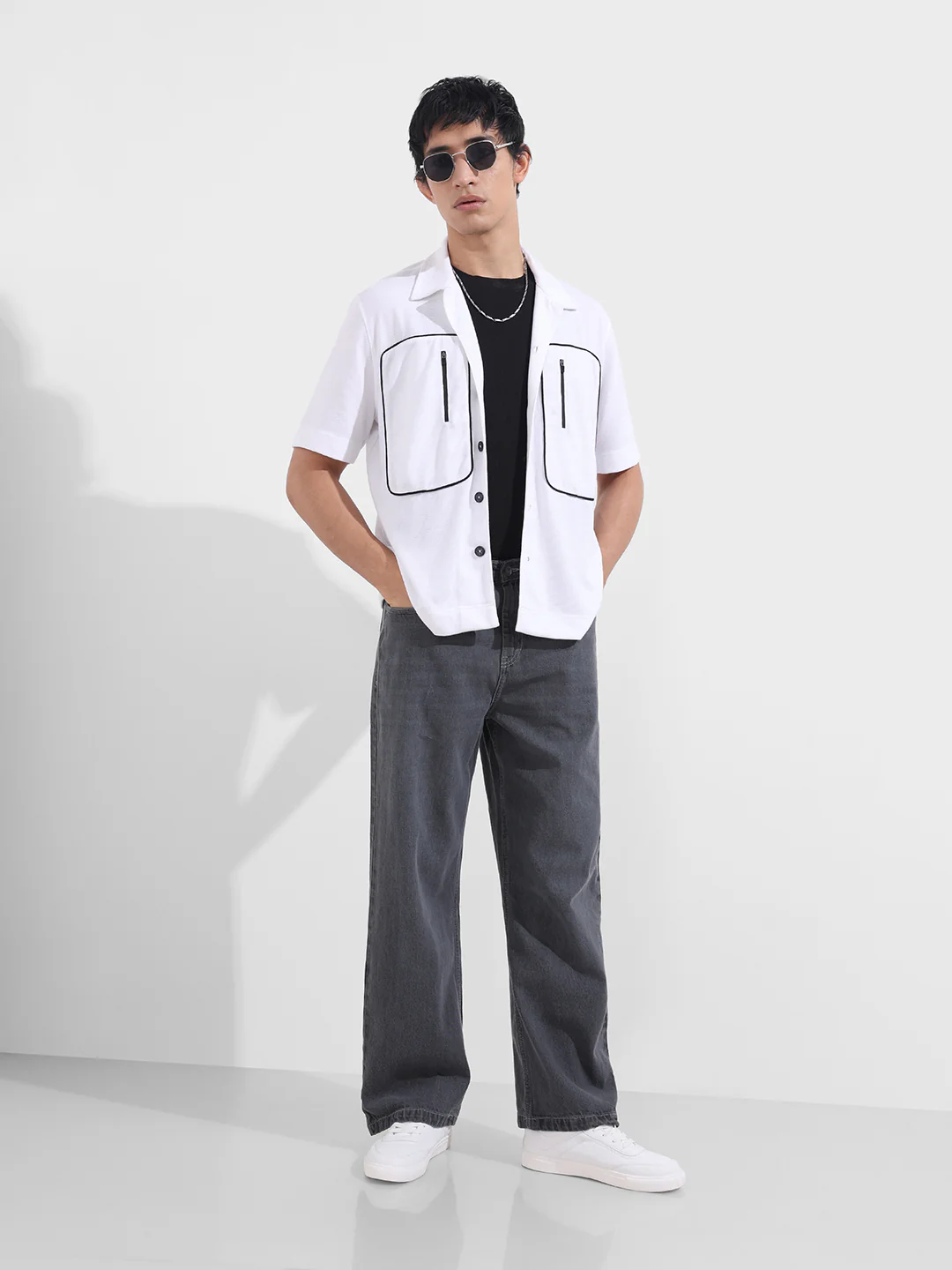 Men's Grey Baggy Fit Solid Casual Jeans - Image 2