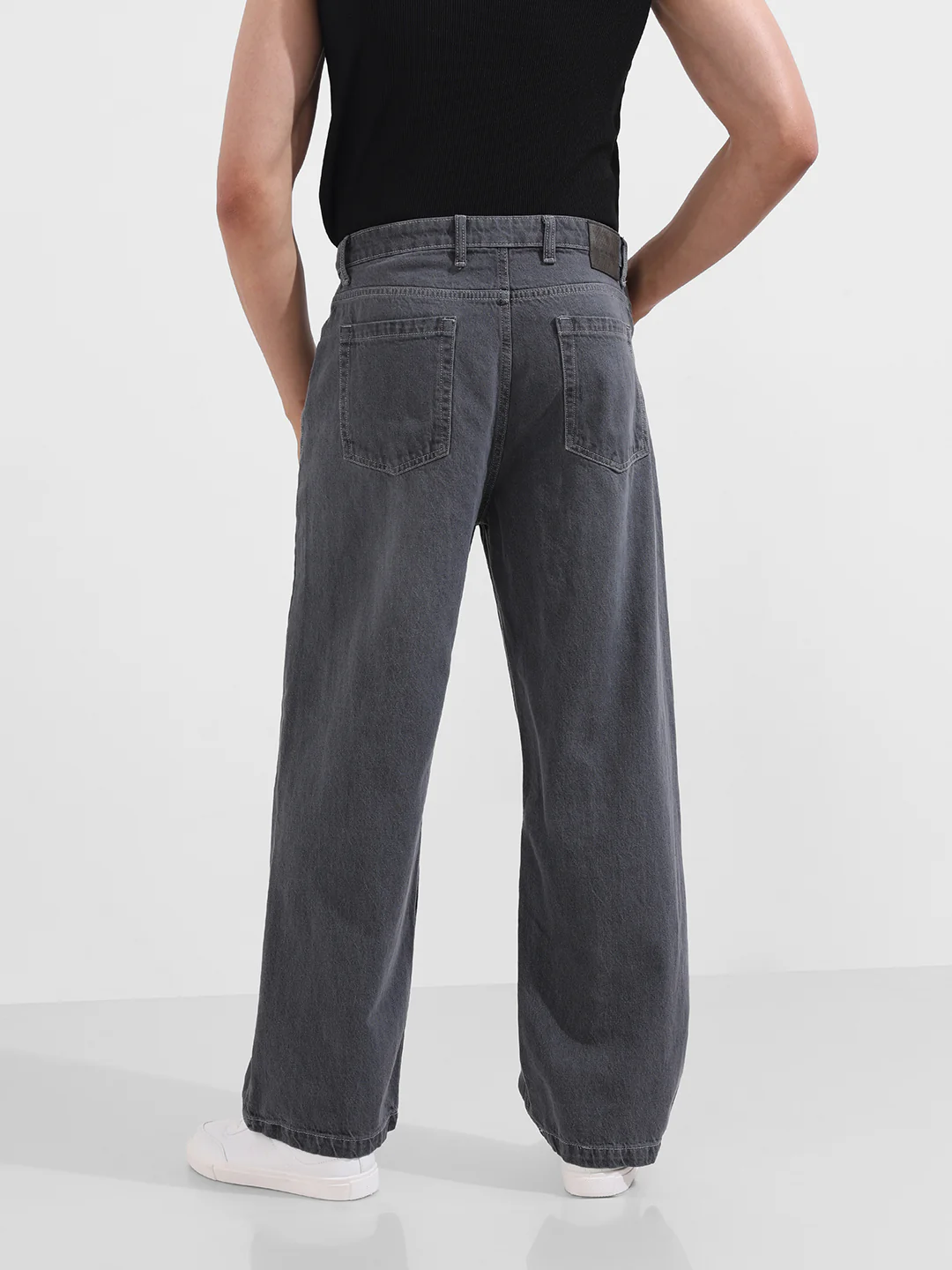Men's Grey Baggy Fit Solid Casual Jeans - Image 5