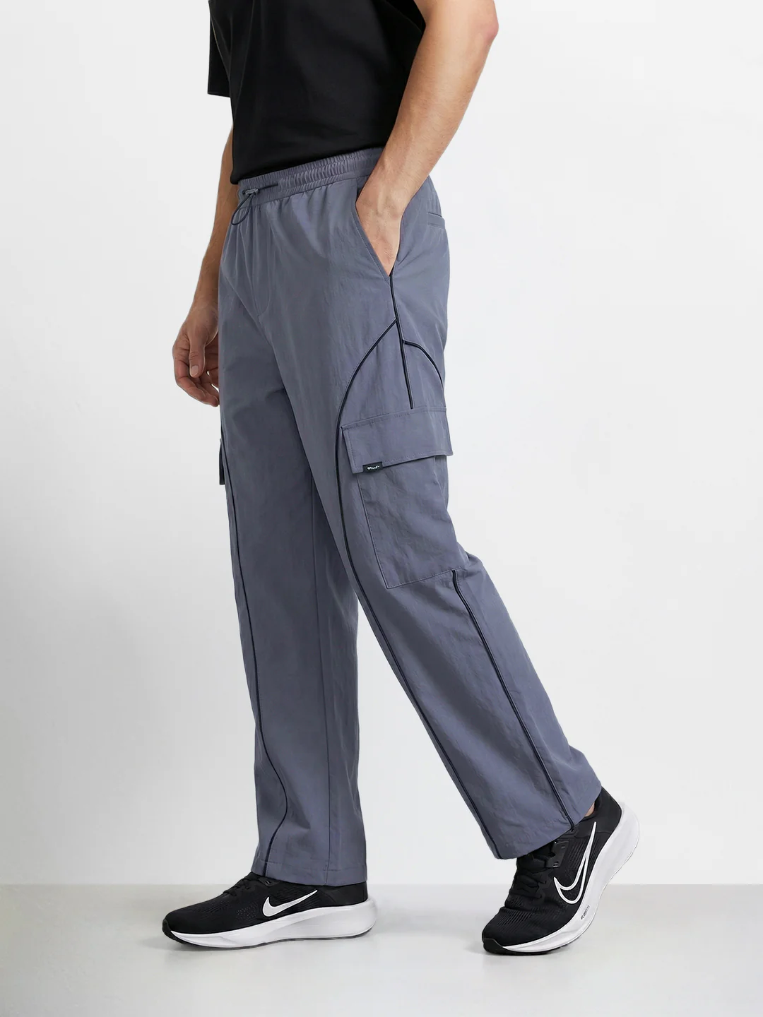 Men's Grey Baggy  Fit Solid Utility Cargo - Image 3