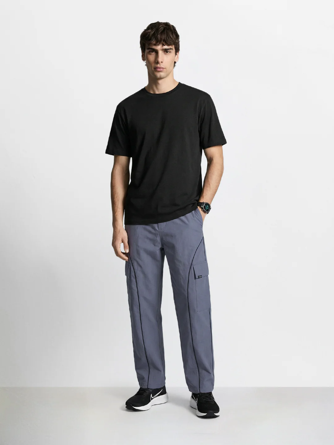 Men's Grey Baggy  Fit Solid Utility Cargo - Image 5