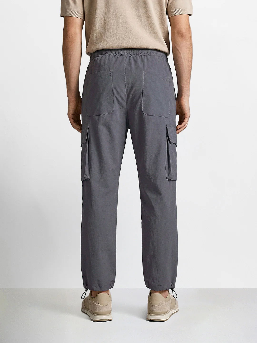 Men's Grey Baggy Fit Solid Utility Cargo - Image 4