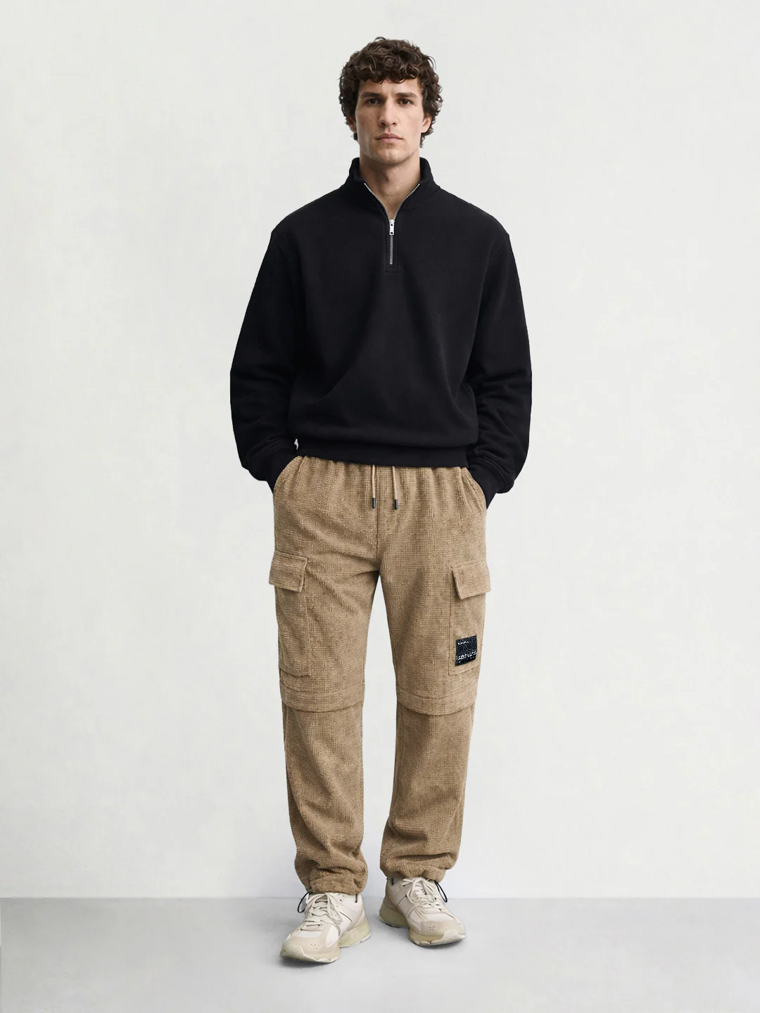 Men's Grey Baggy Fit Textured Utility Cargo - Image 3