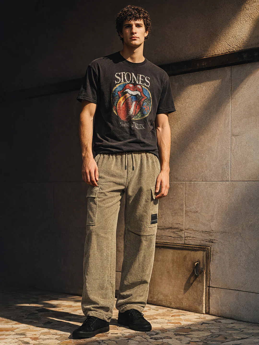Men's Grey Baggy Fit Textured Utility Cargo - Image 4