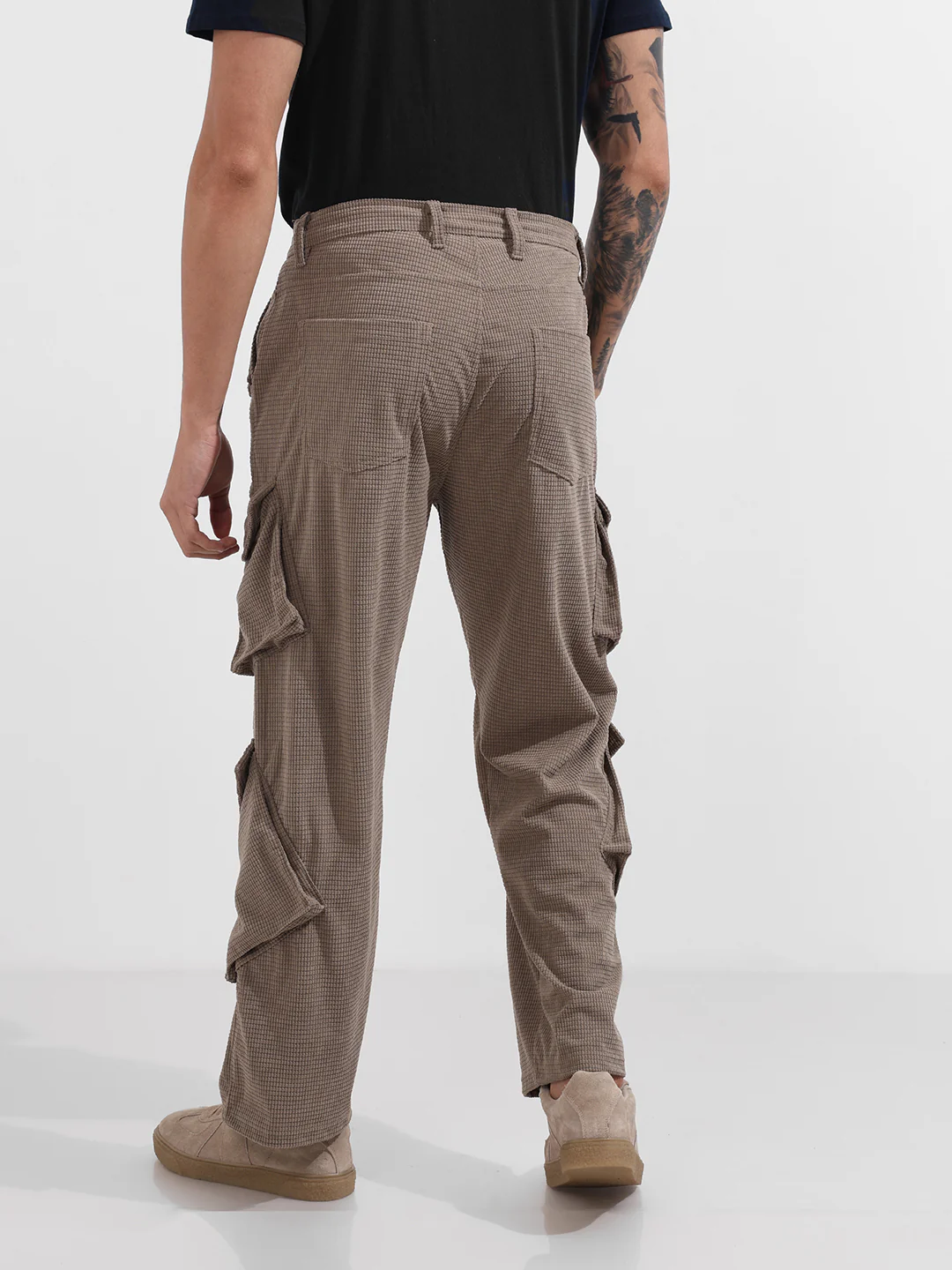 Men's Grey Baggy Fit Textured Utility Cargo - Image 5
