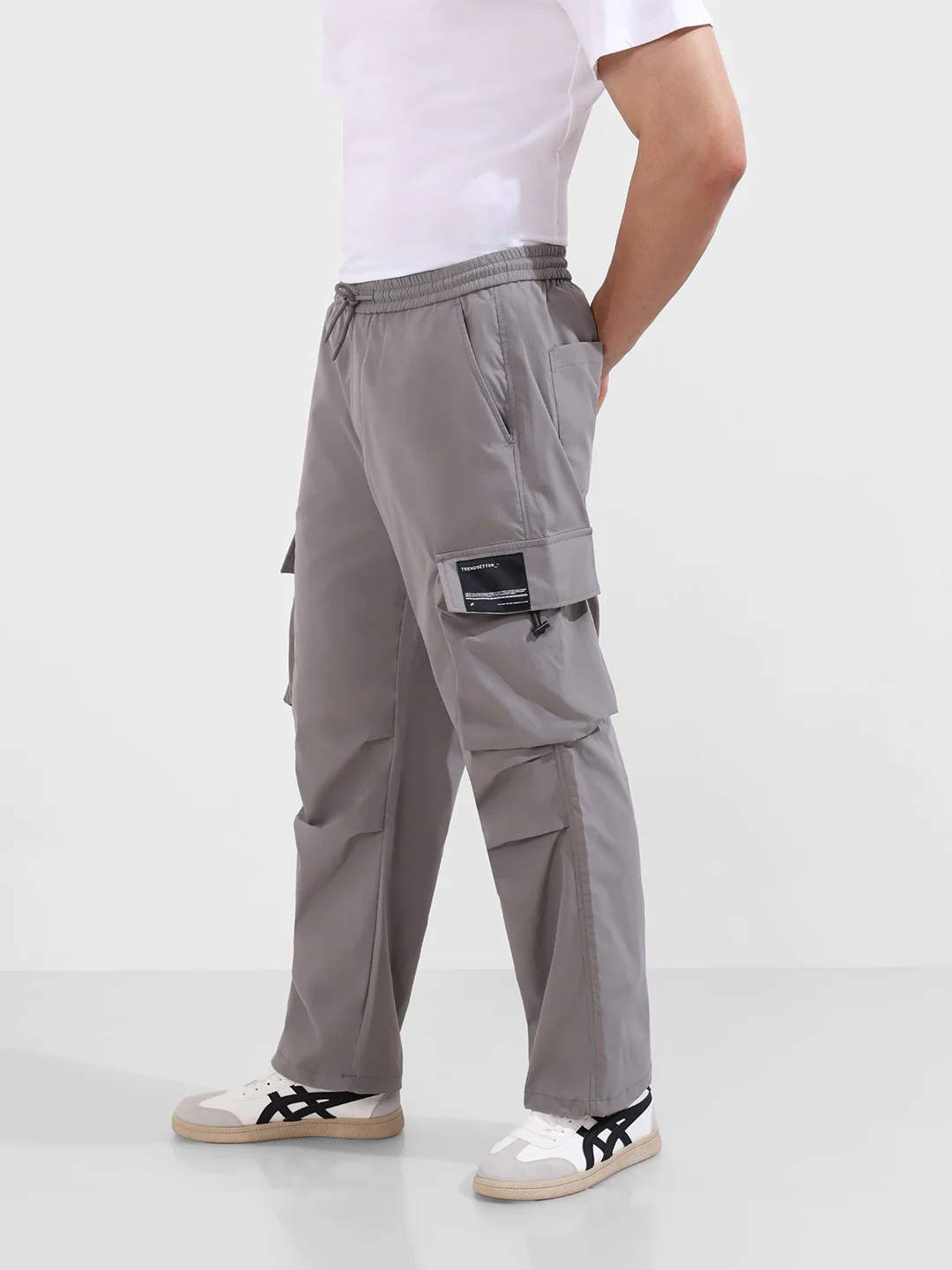 Men's Grey Baggy Fit Textured Utility Cargo - Image 3