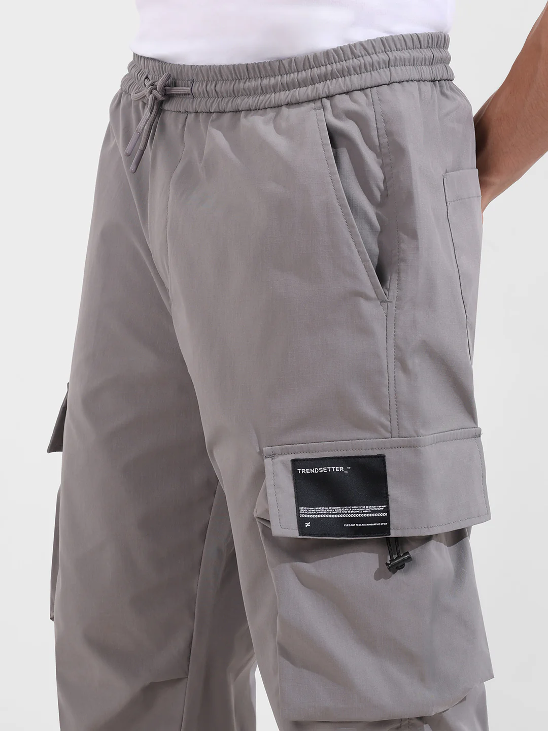 Men's Grey Baggy Fit Textured Utility Cargo - Image 4
