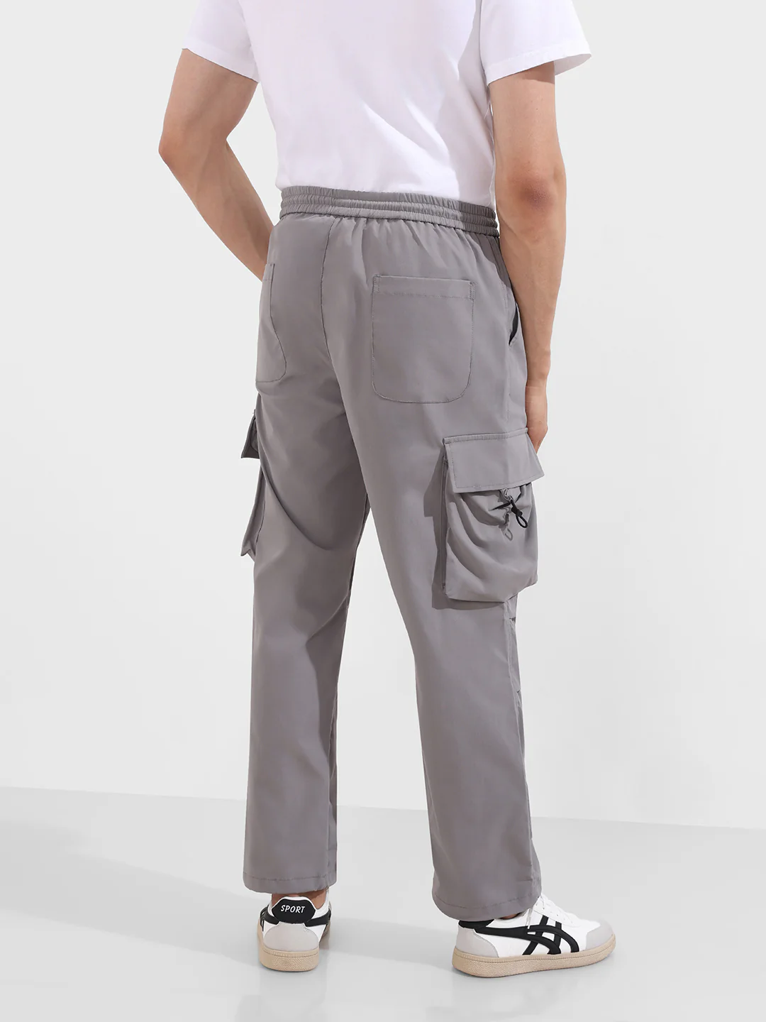 Men's Grey Baggy Fit Textured Utility Cargo - Image 5