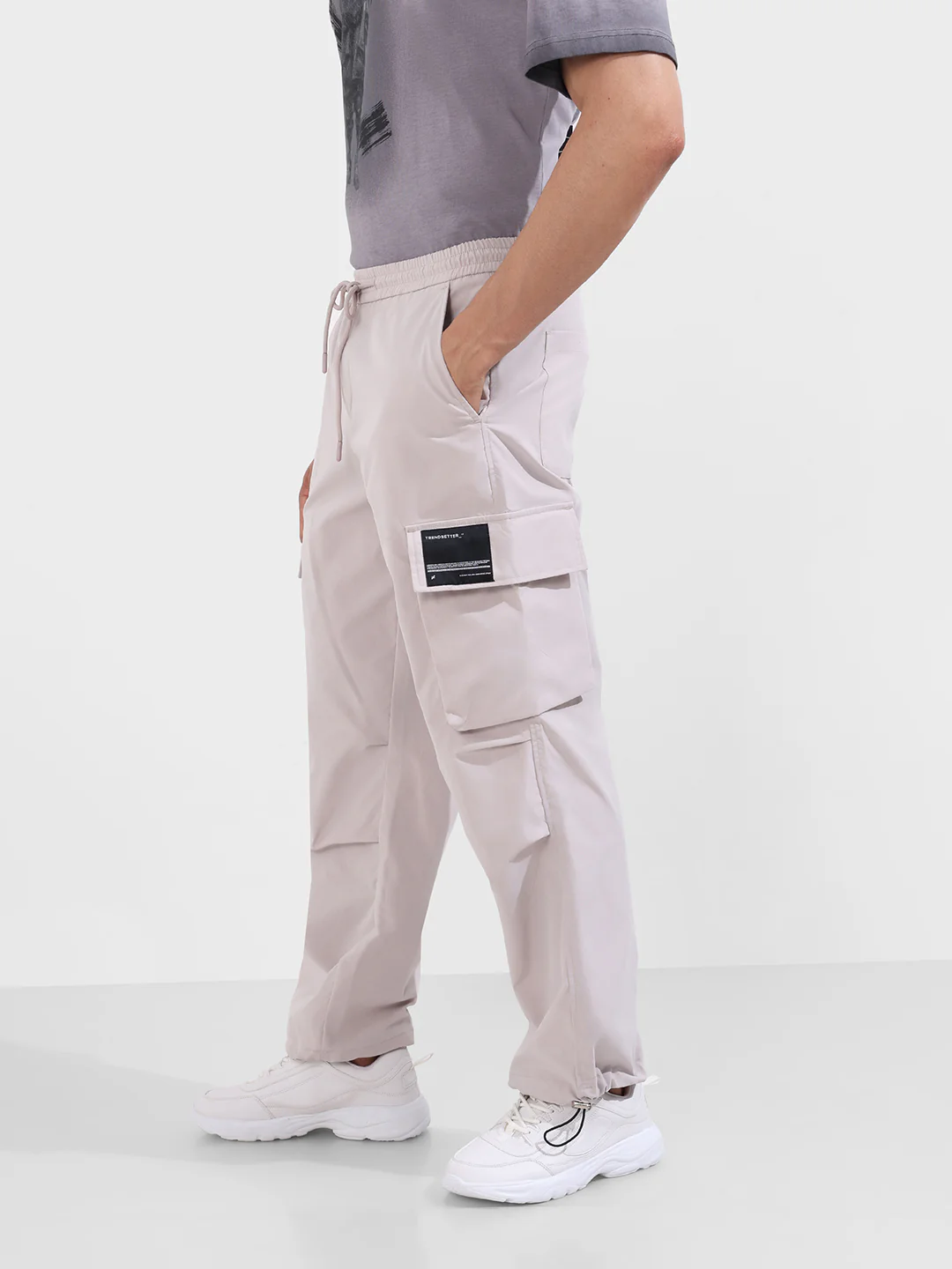 Men's Ice Grey Baggy Fit Textured Utility Cargo - Image 3