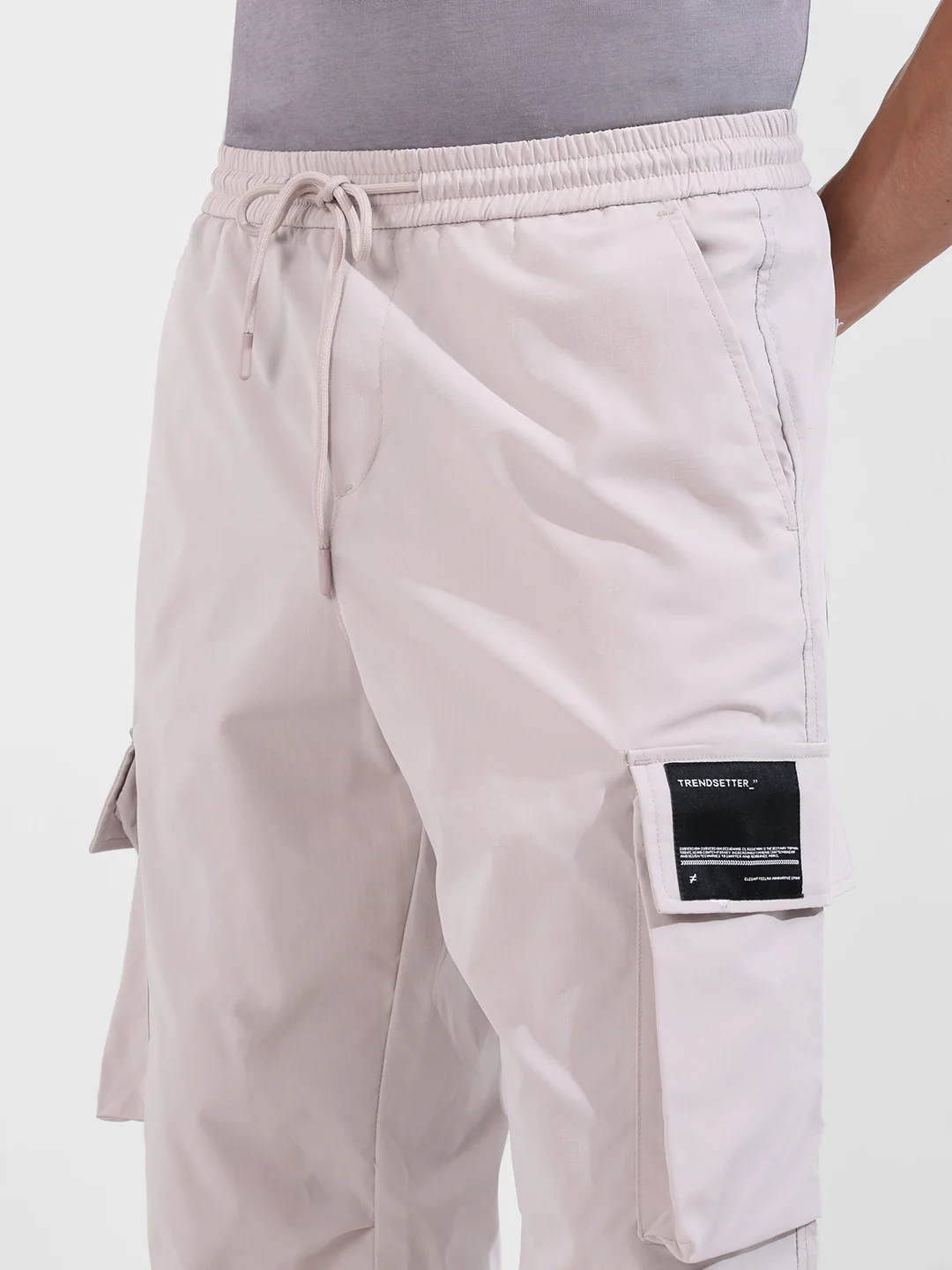 Men's Ice Grey Baggy Fit Textured Utility Cargo - Image 4