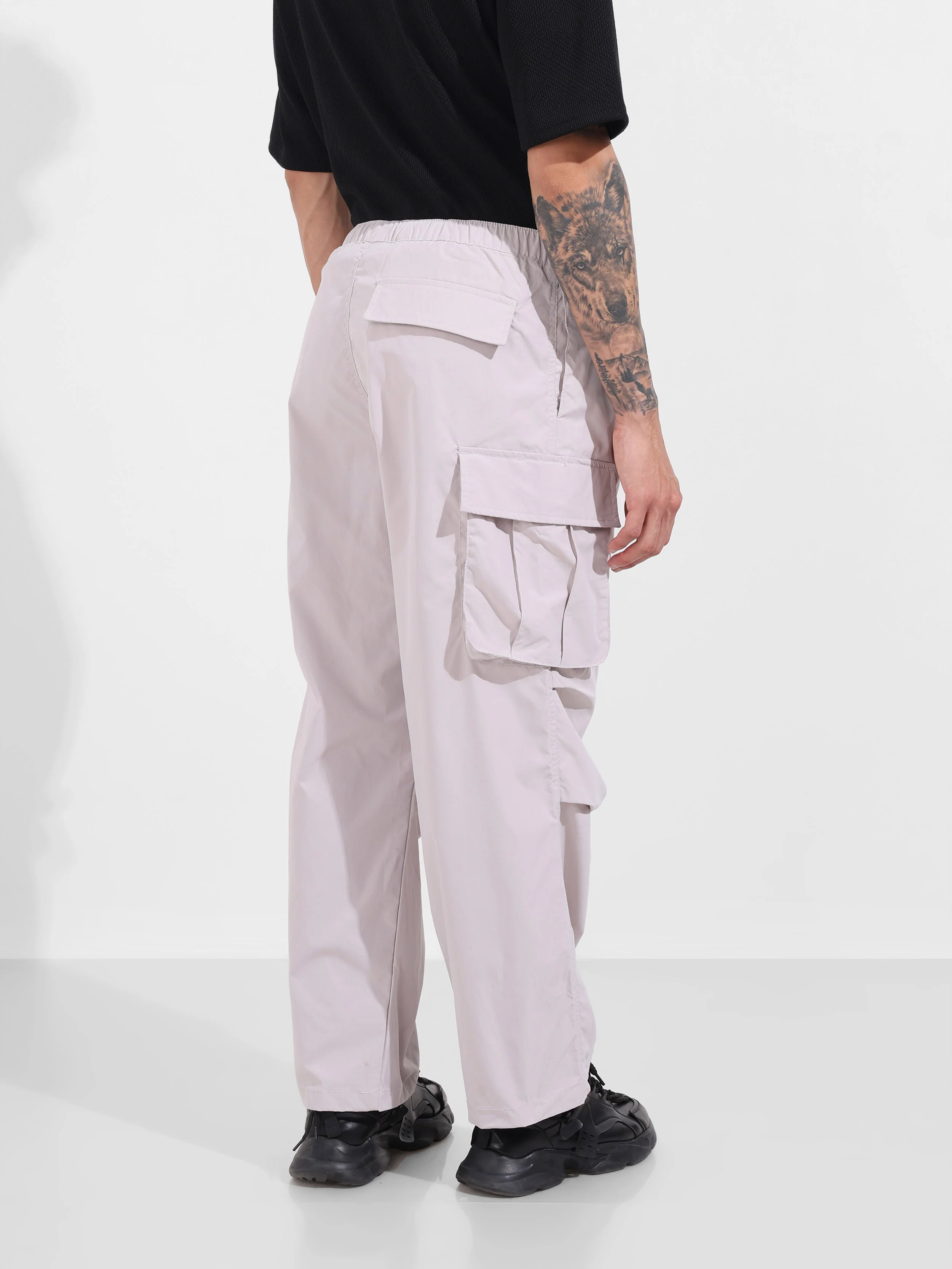 Men's Grey Baggy Fit Textured Utility Joggers - Image 6