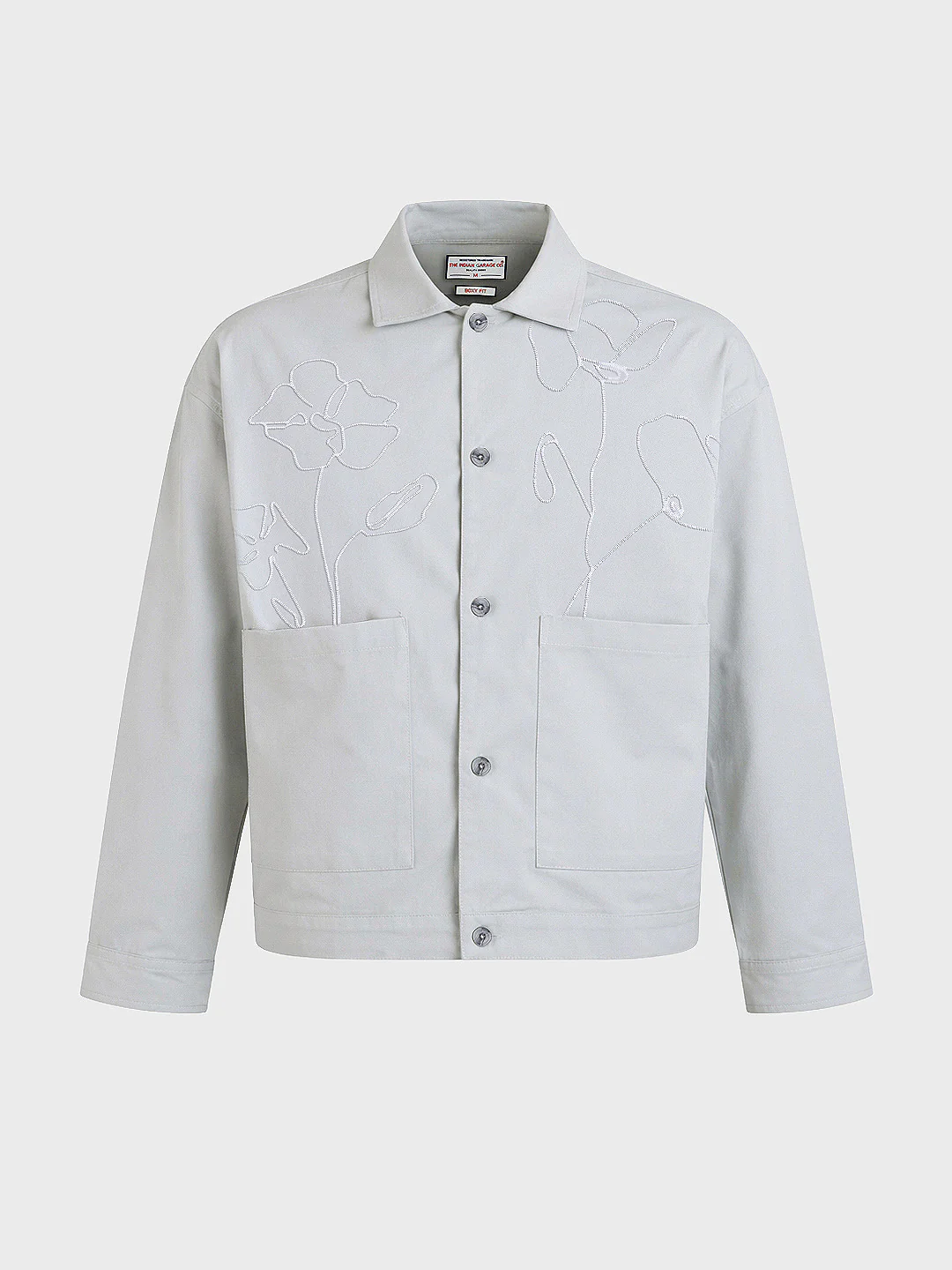 Men's Grey Boxy Fit Embroided Casual Jacket - Image 3