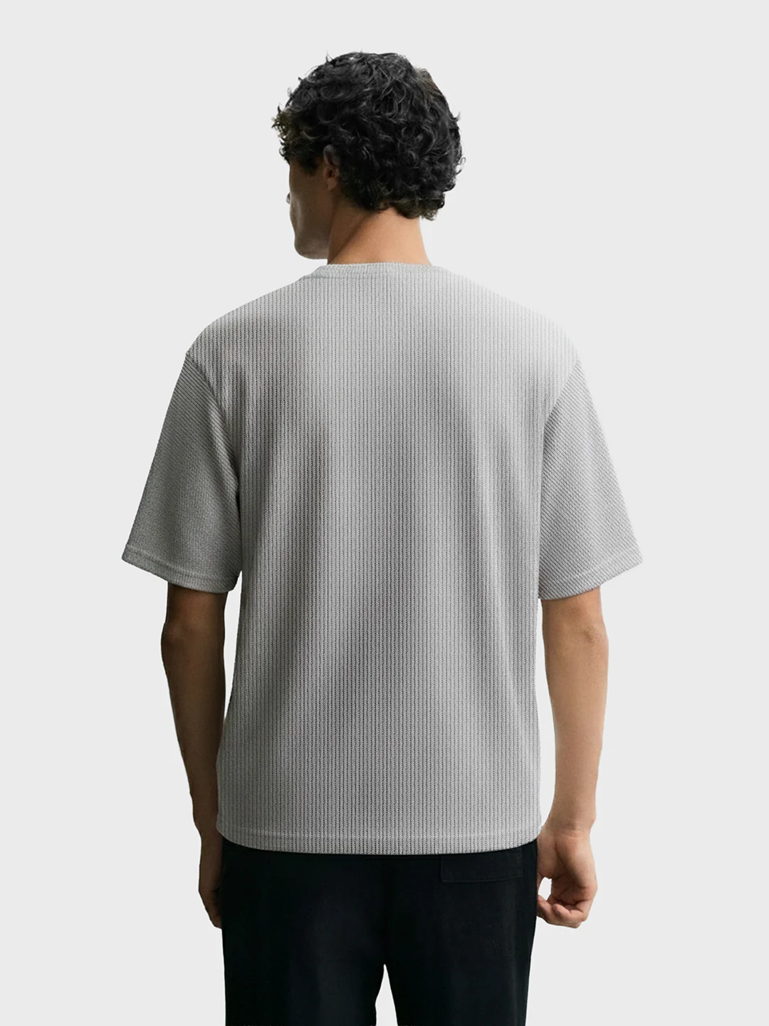 Men's Grey Boxy Fit Textured Casual T-Shirt - Image 2