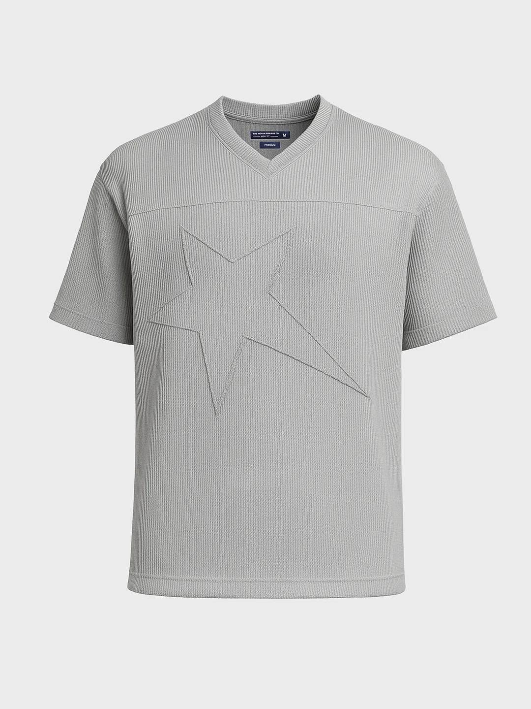 Men's Grey Boxy Fit Textured Casual T-Shirt - Image 3