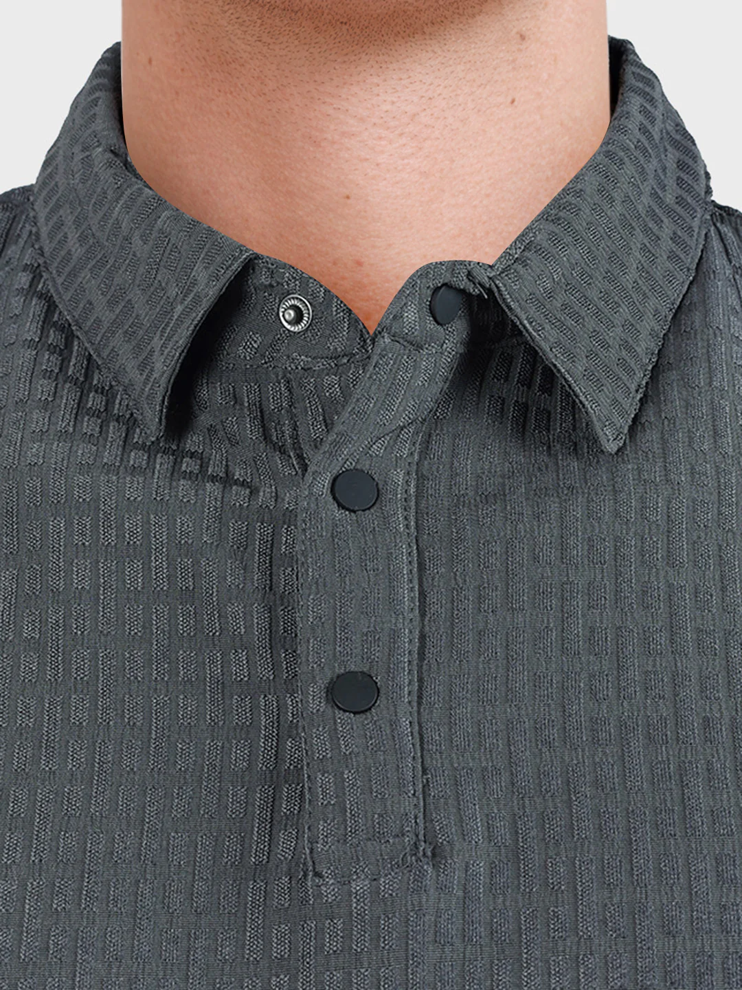 Men's Grey Boxy Fit Textured Casual T-Shirt - Image 7