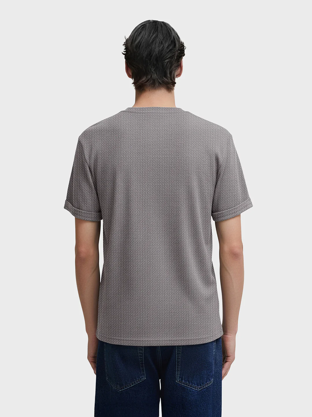 Men's Grey Boxy Fit Textured Casual T-Shirt - Image 2