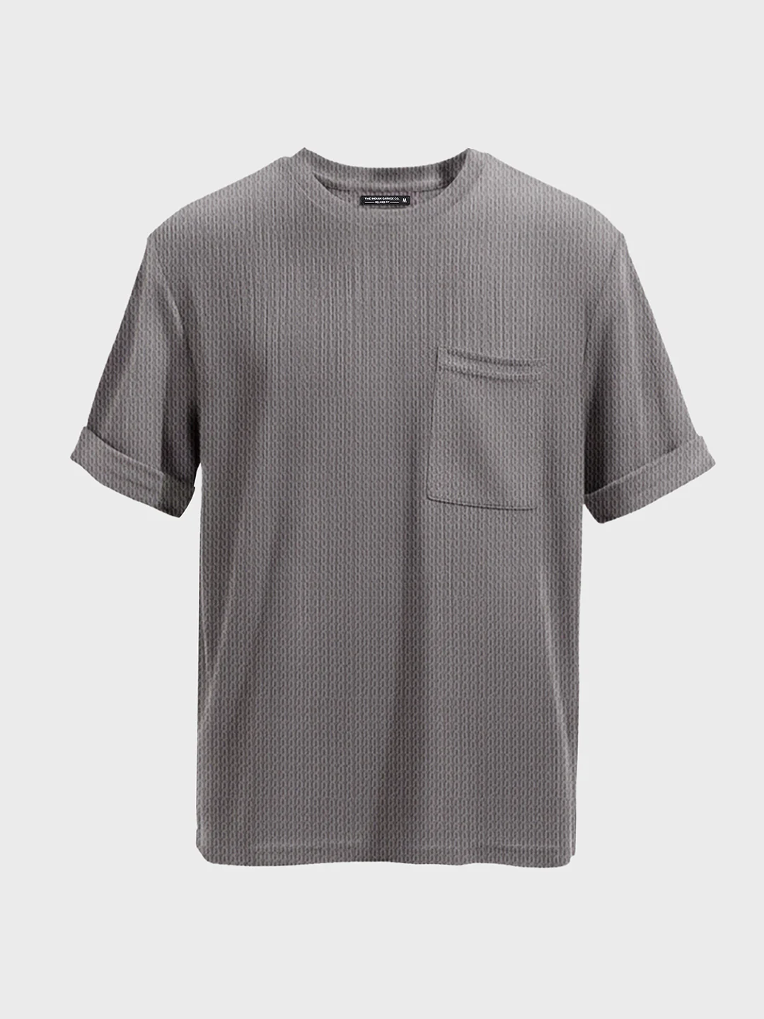 Men's Grey Boxy Fit Textured Casual T-Shirt - Image 3