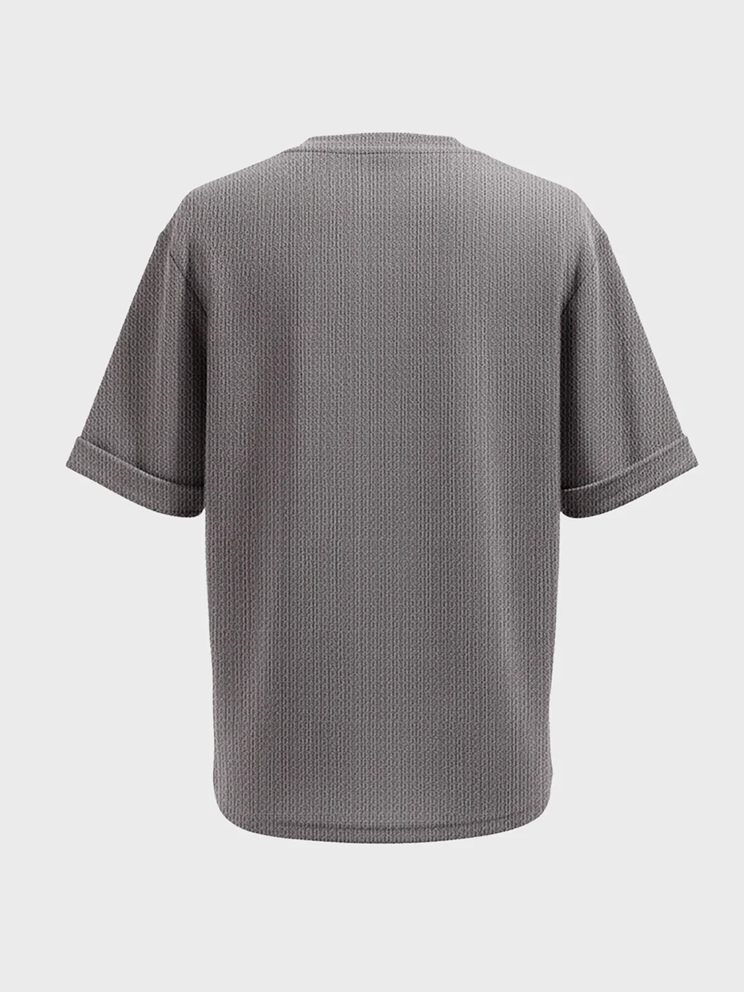 Men's Grey Boxy Fit Textured Casual T-Shirt - Image 4