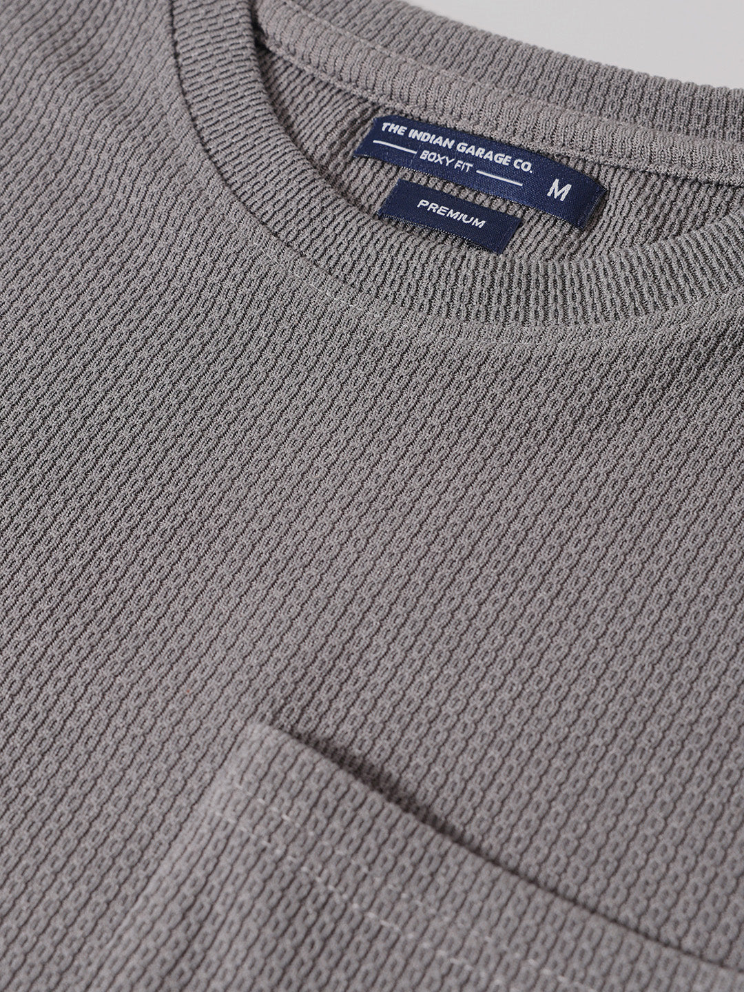 Men's Grey Boxy Fit Textured Casual T-Shirt - Image 5