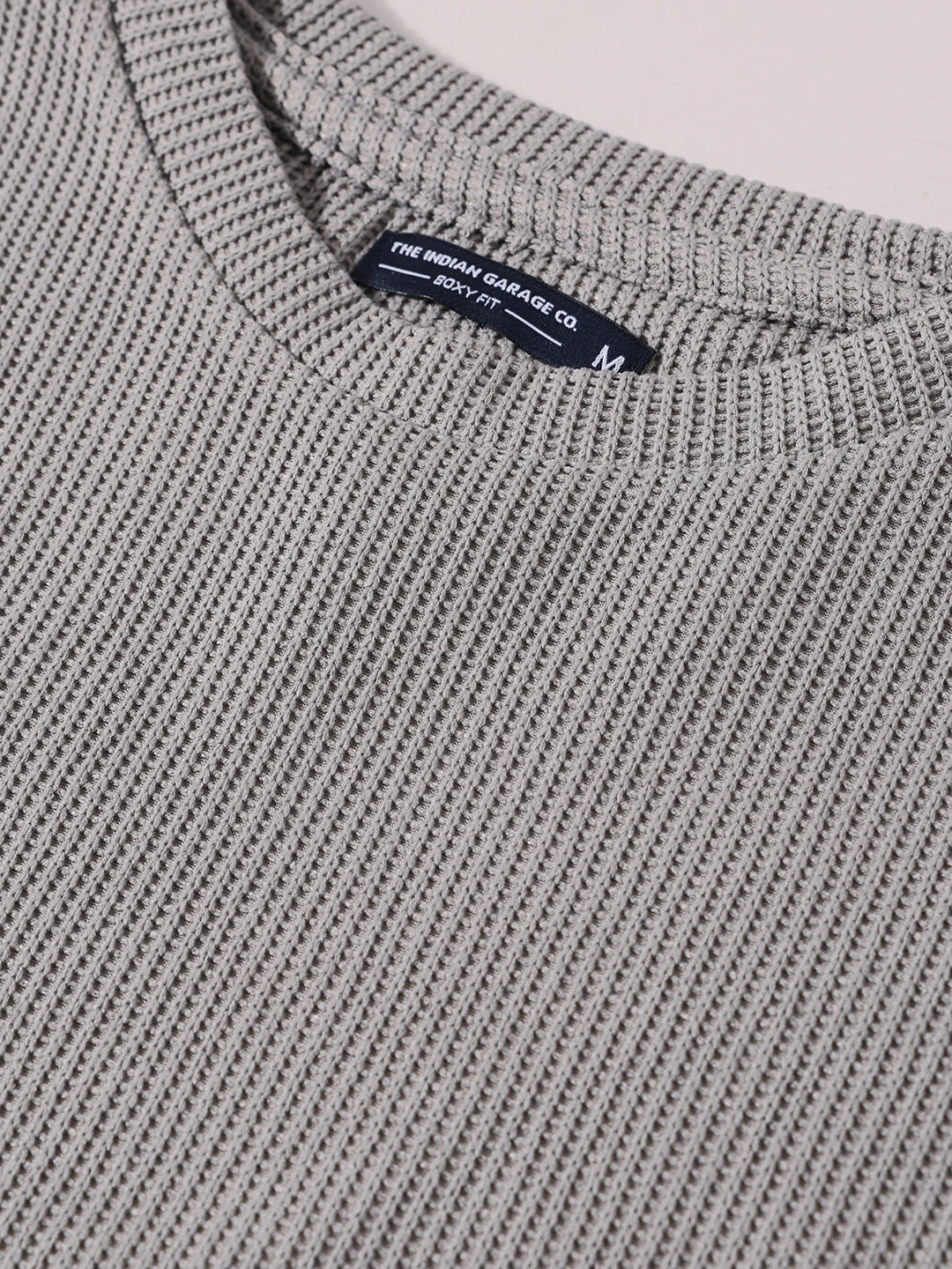 Men's Grey Boxy Fit Textured Casual T-Shirt - Image 7