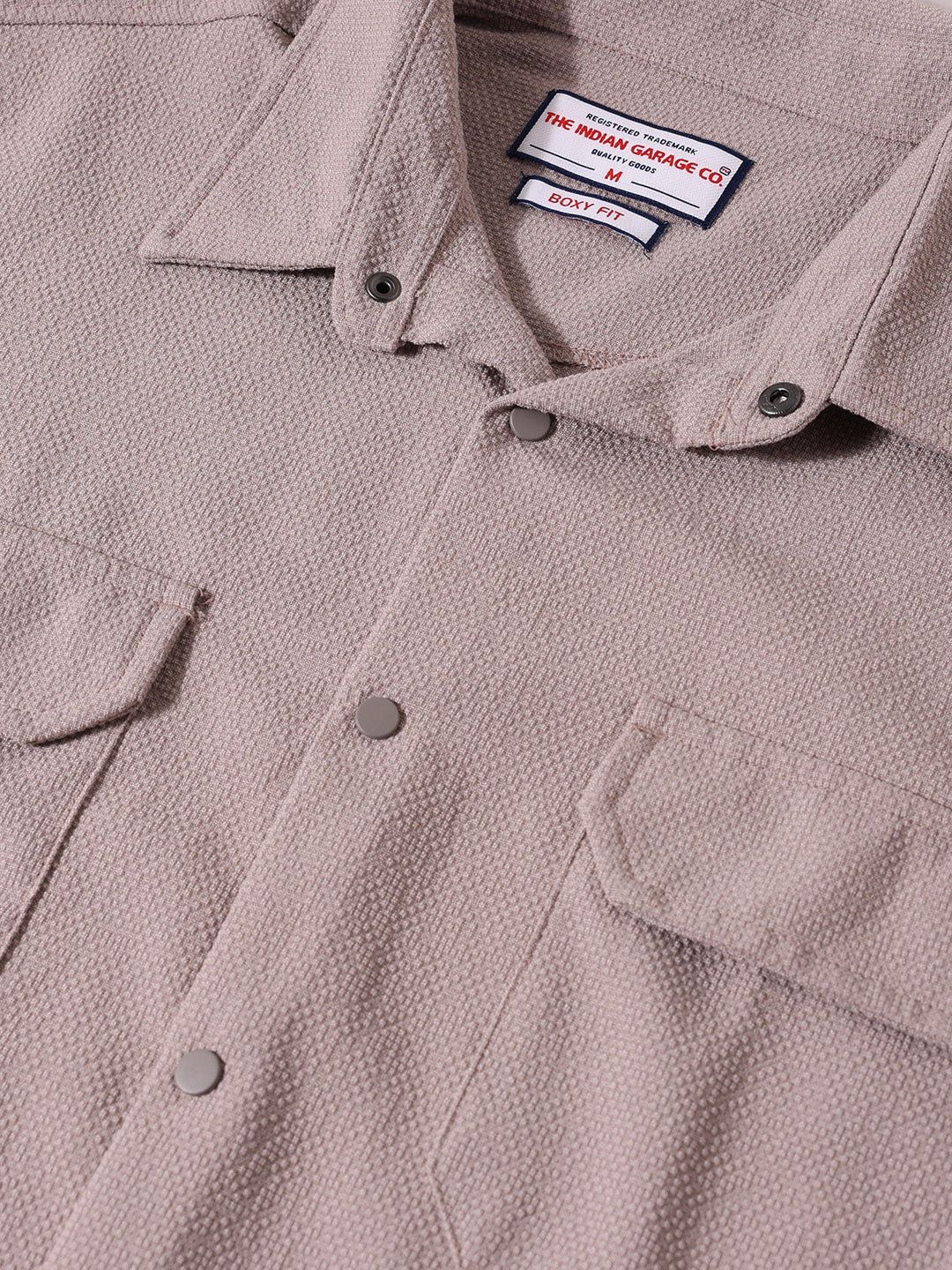 Men's Grey Boxy Fit Textured Resort Wear Shirt - Image 5