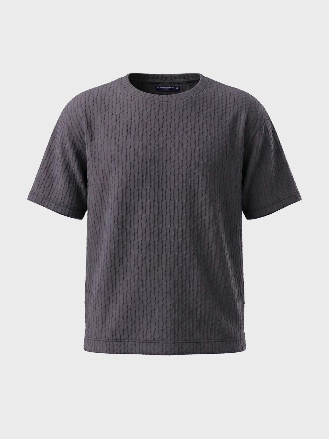 Men's Grey Boxy Fit Textured Resort Wear T-Shirt - Image 4