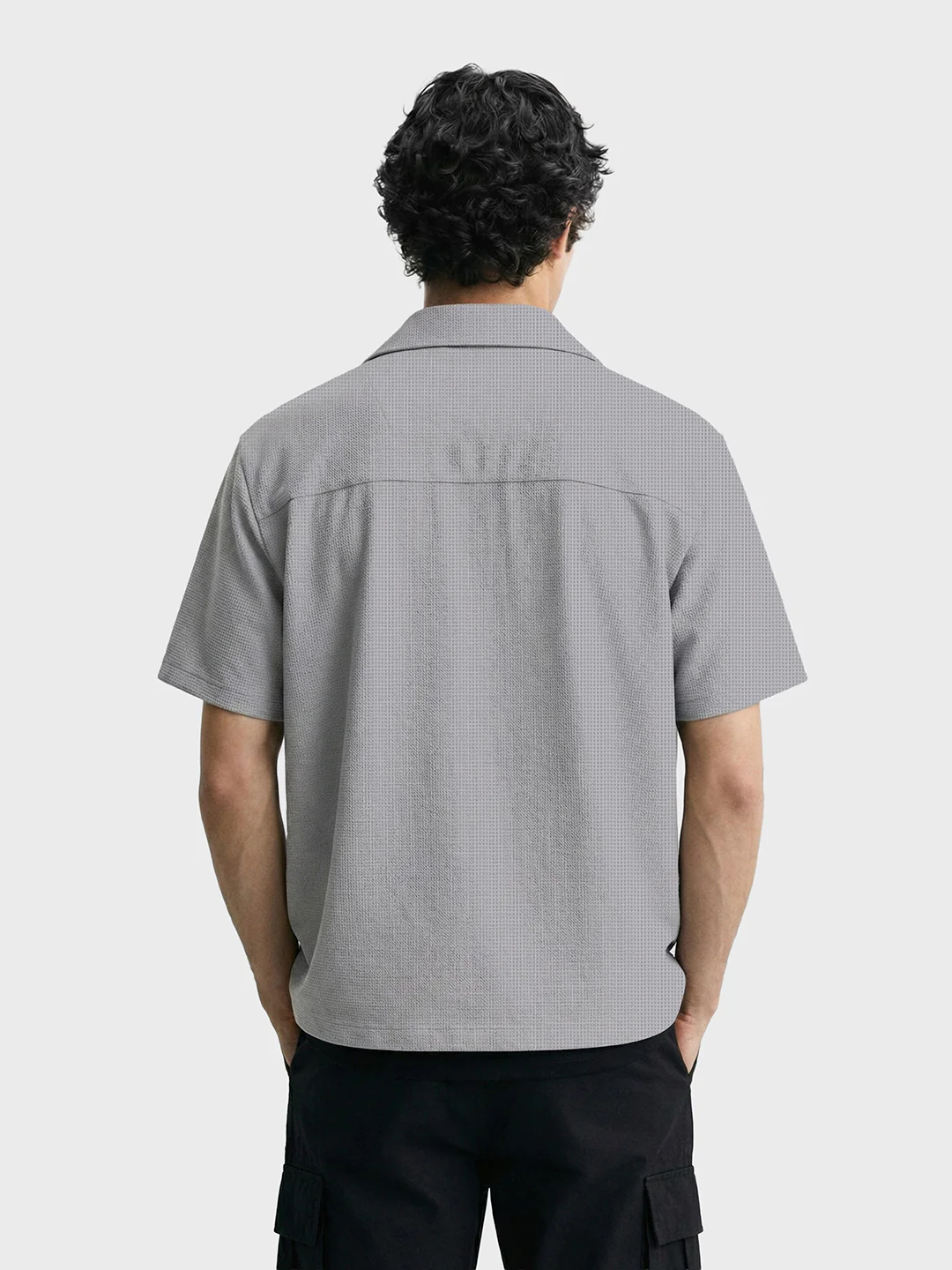 Men's Grey Boxy Fit Textured Utility Shirt - Image 2