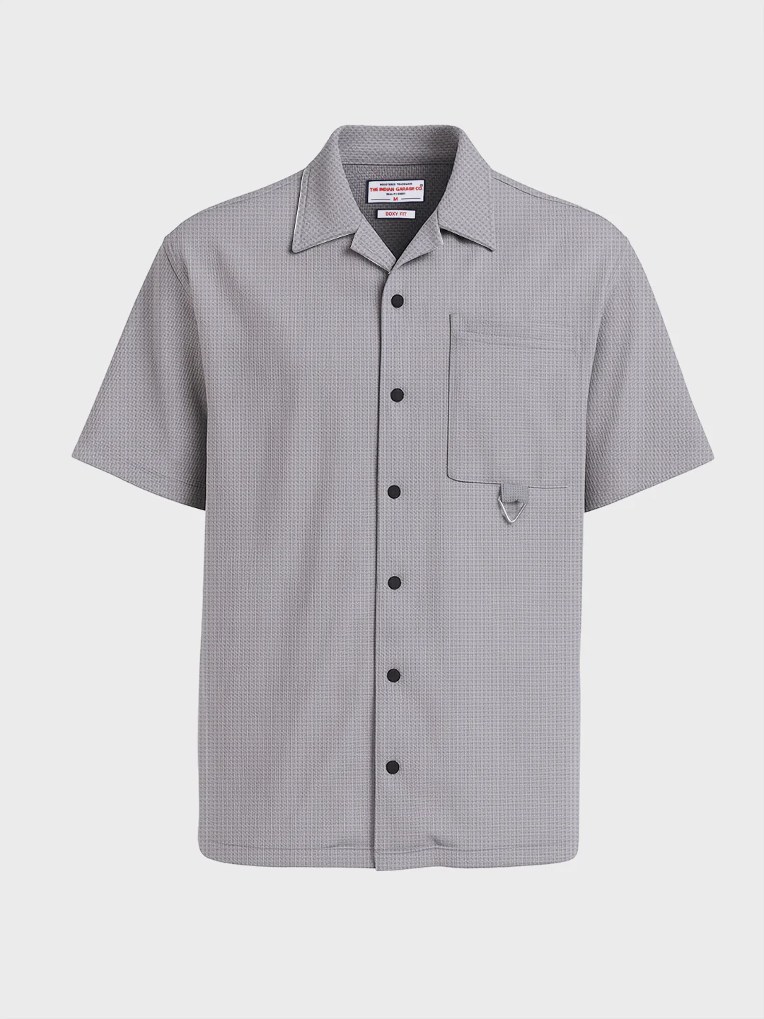 Men's Grey Boxy Fit Textured Utility Shirt - Image 3