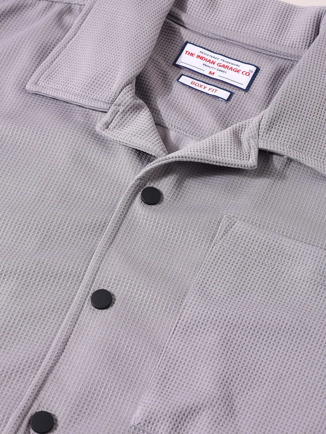 Men's Grey Boxy Fit Textured Utility Shirt - Image 5