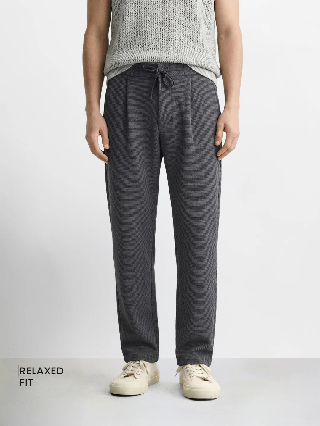 Men's Grey Relaxed Fit Textured Casual Joggers - Image 2