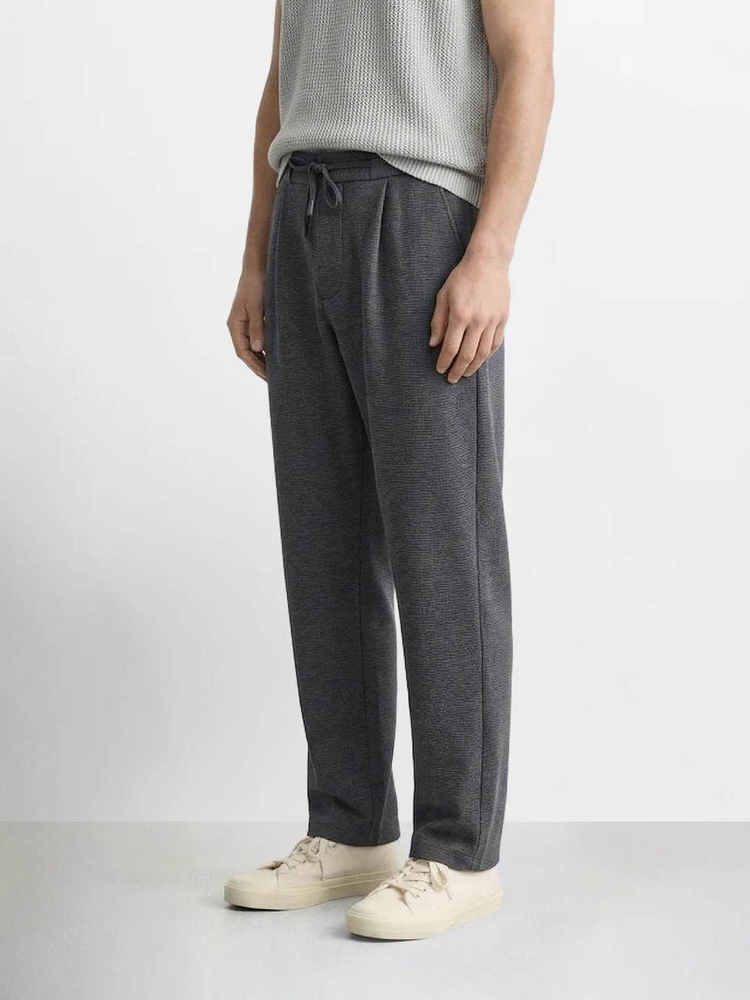 Men's Grey Relaxed Fit Textured Casual Joggers - Image 3