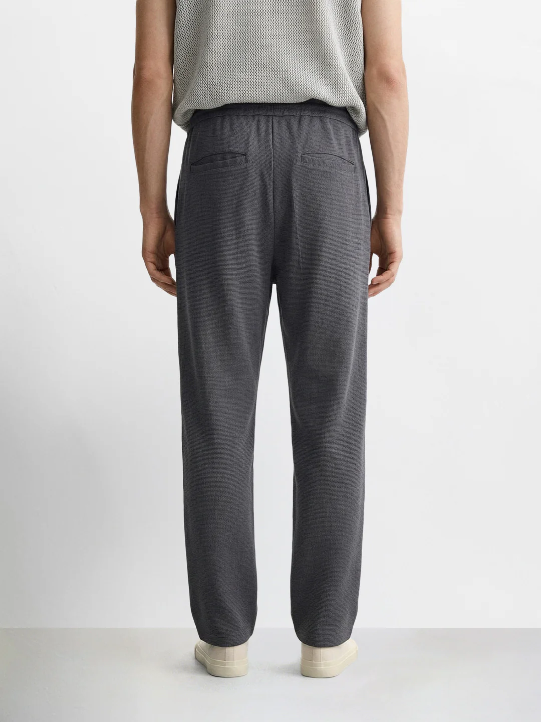 Men's Grey Relaxed Fit Textured Casual Joggers - Image 4