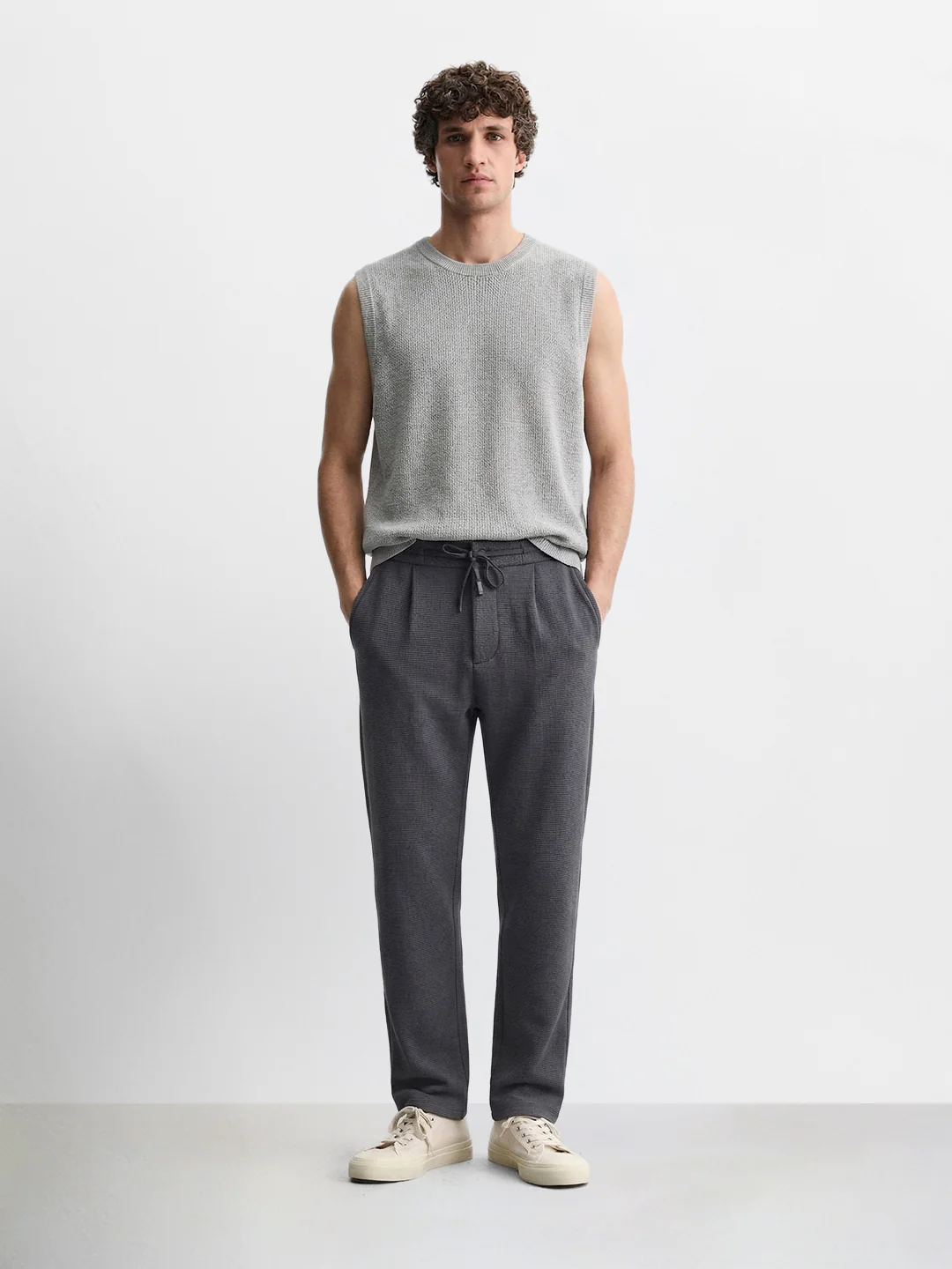 Men's Grey Relaxed Fit Textured Casual Joggers - Image 5