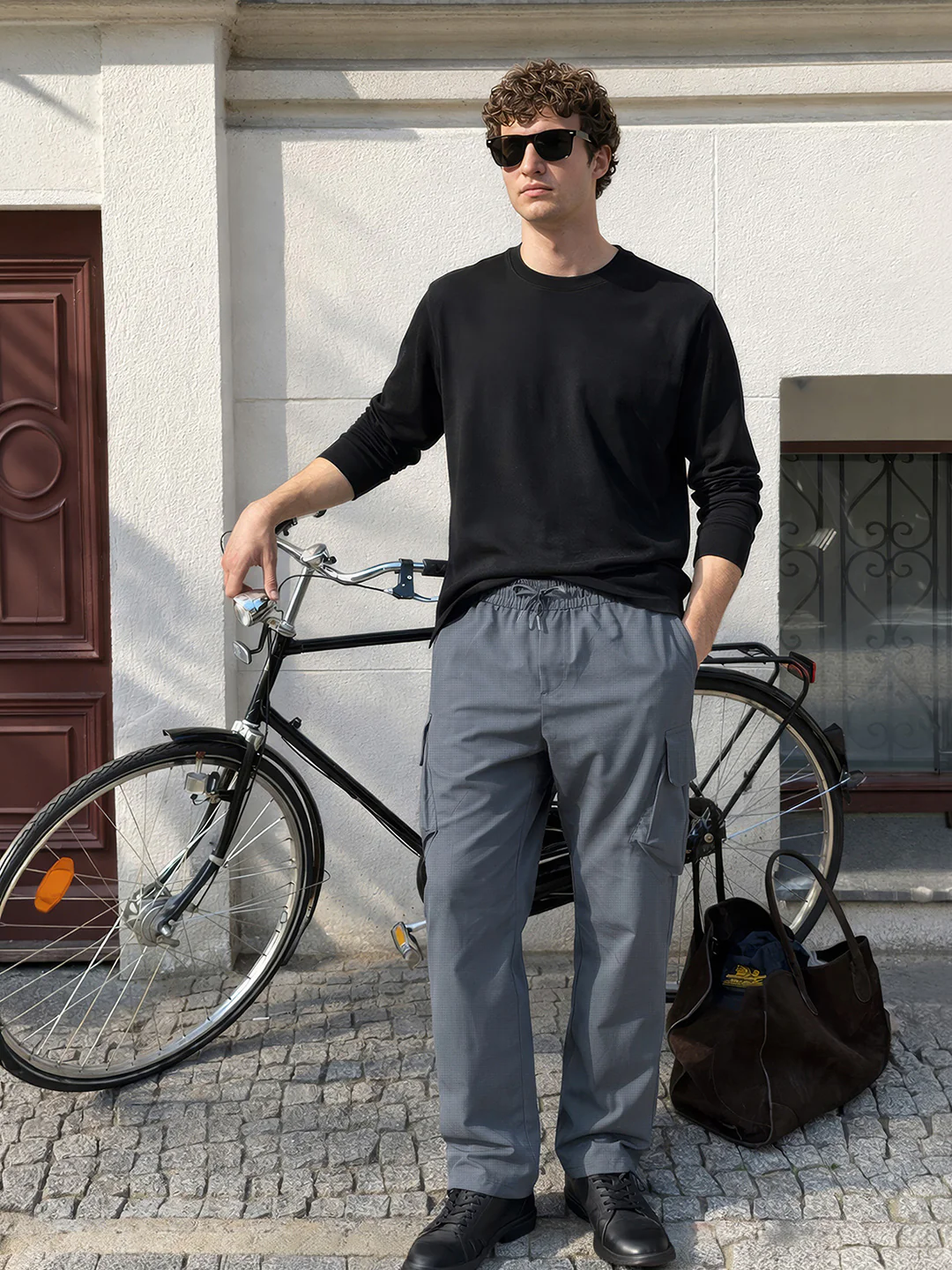 Men's Grey Loose Fit Solid Utility Cargo - Image 3
