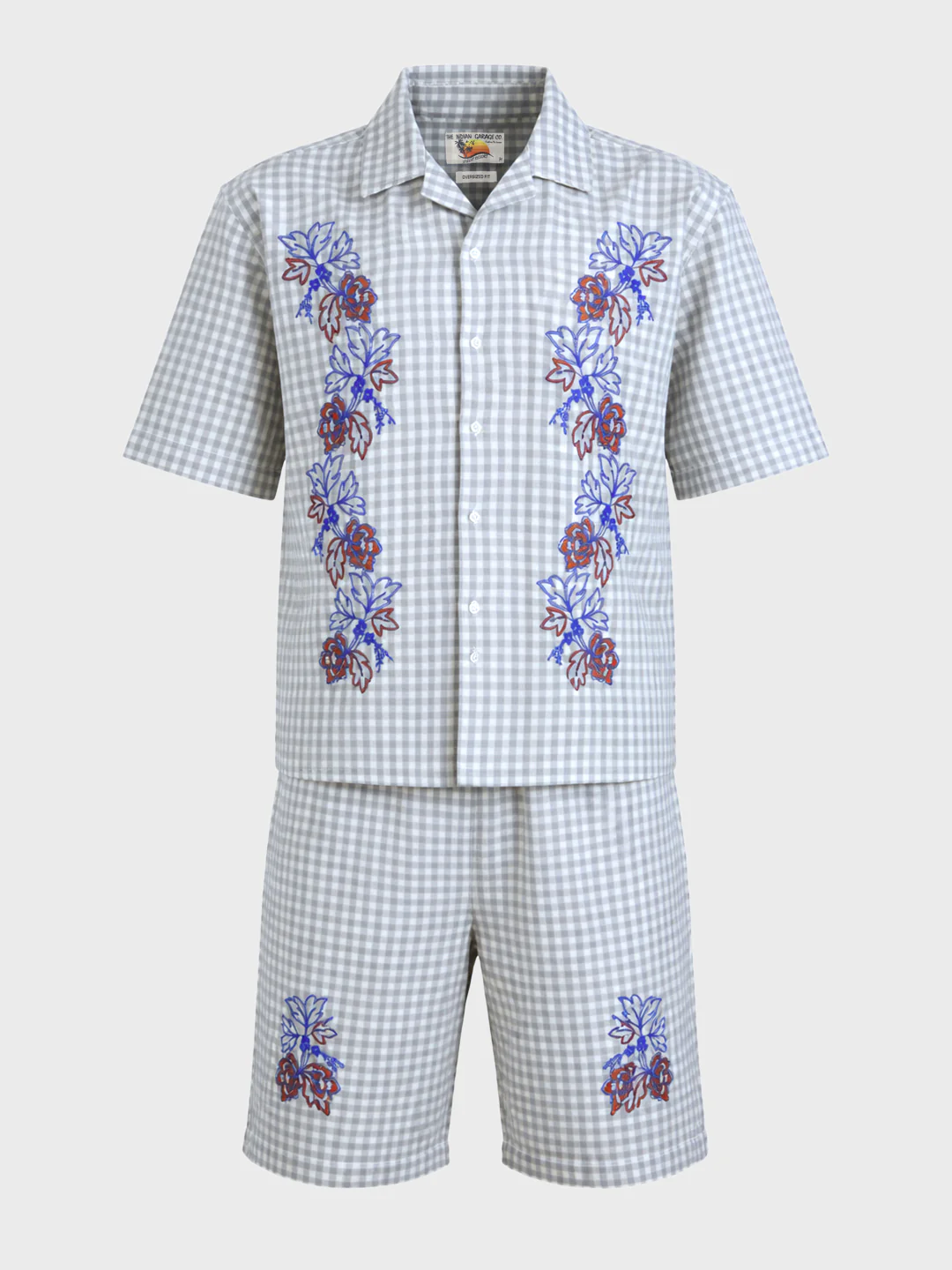 Men's Grey Oversized Fit Embroidered Resort Wear Coordinates - Image 5