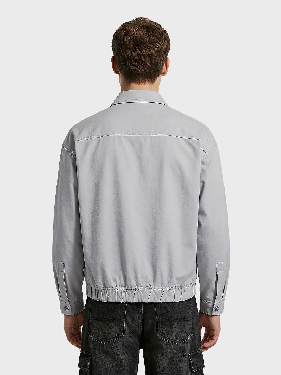 Men's Grey Oversized Fit Solid Casual Jacket - Image 3