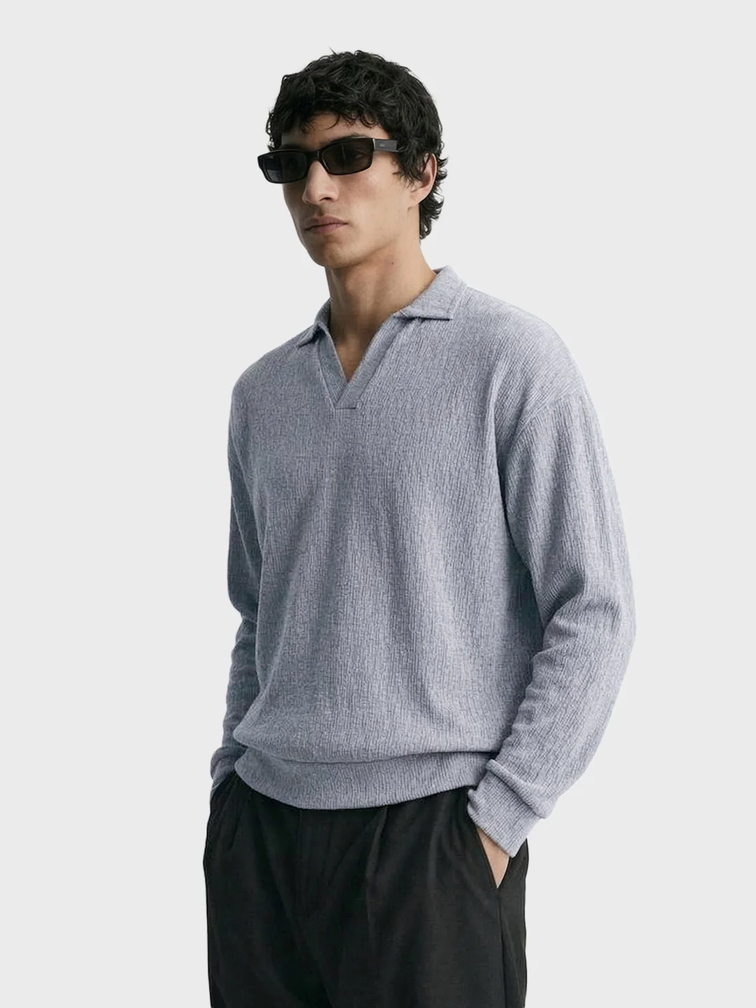 Men's Grey Oversized Fit Textured Casual T-Shirts - Image 3