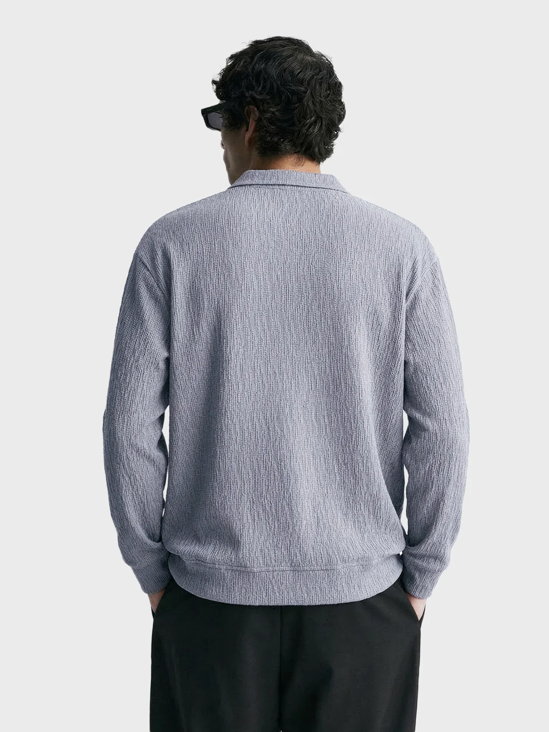 Men's Grey Oversized Fit Textured Casual T-Shirts - Image 4