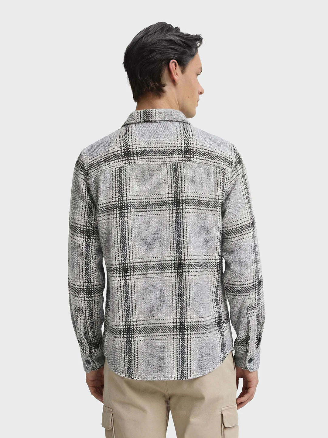 Men's Grey Regular Fit Checked Casual Shirt - Image 2
