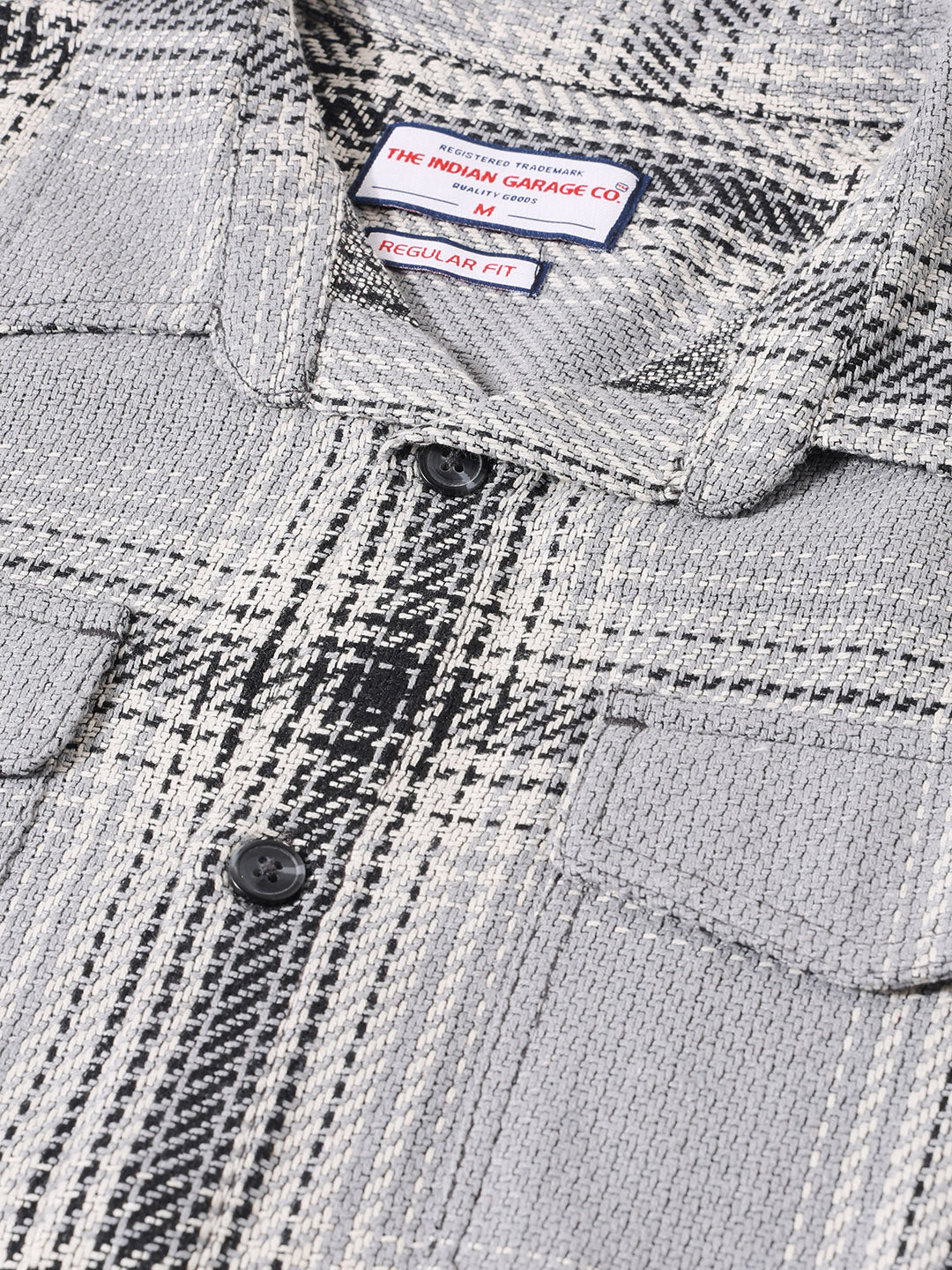 Men's Grey Regular Fit Checked Casual Shirt - Image 3