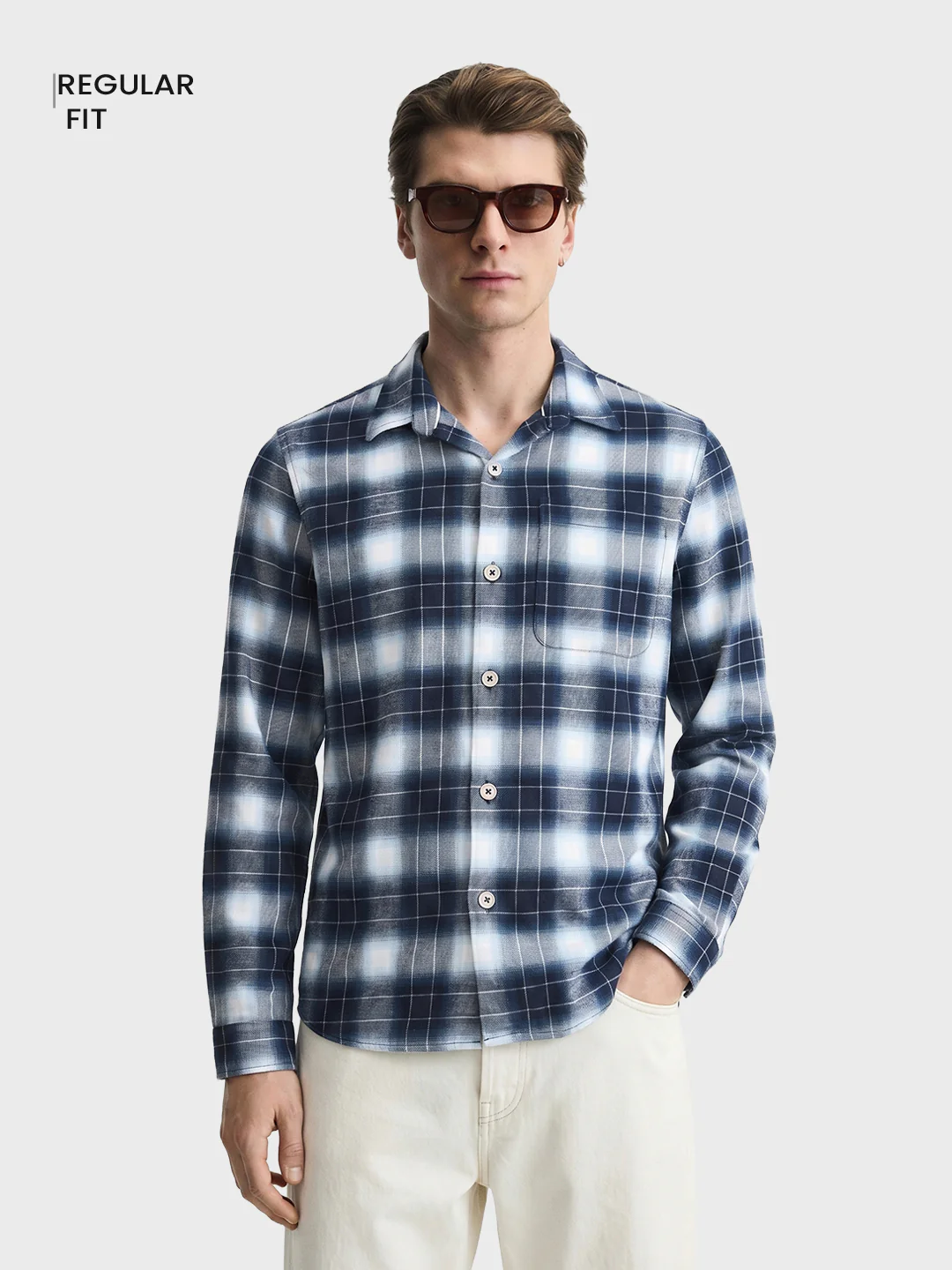 Men's Blue Regular Fit Checkered Casual Shirt - Image 2
