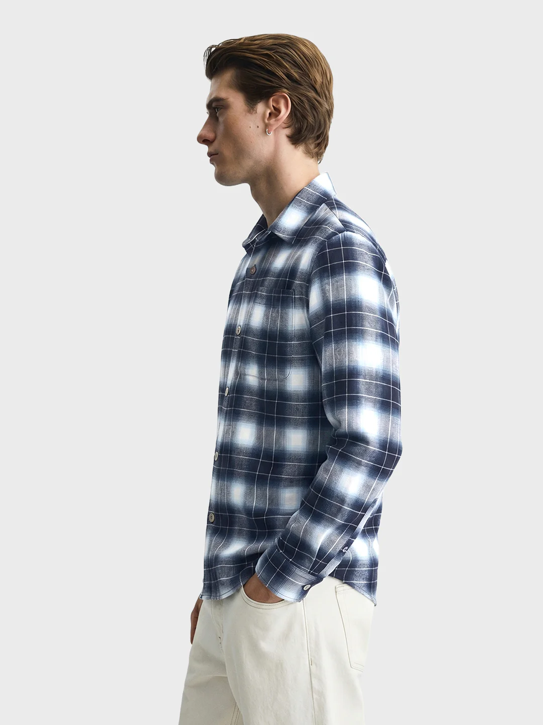 Men's Blue Regular Fit Checkered Casual Shirt - Image 4