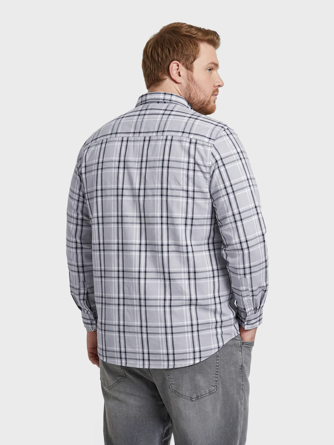 Men's Grey Regular Fit Checkered Casual Shirt - Image 3