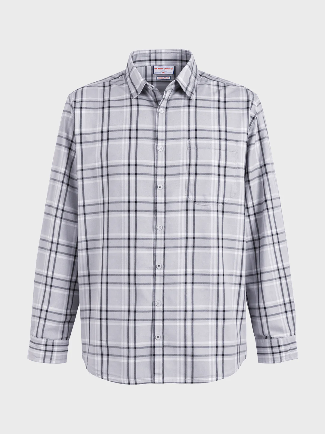 Men's Grey Regular Fit Checkered Casual Shirt - Image 4