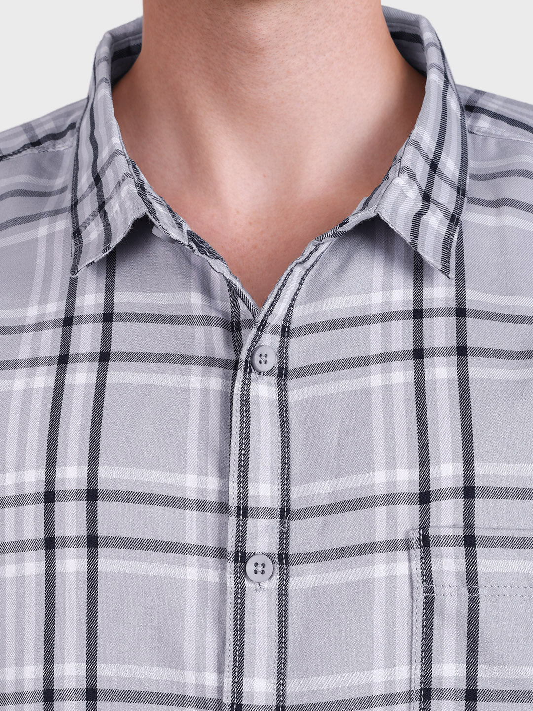 Men's Grey Regular Fit Checkered Casual Shirt - Image 6