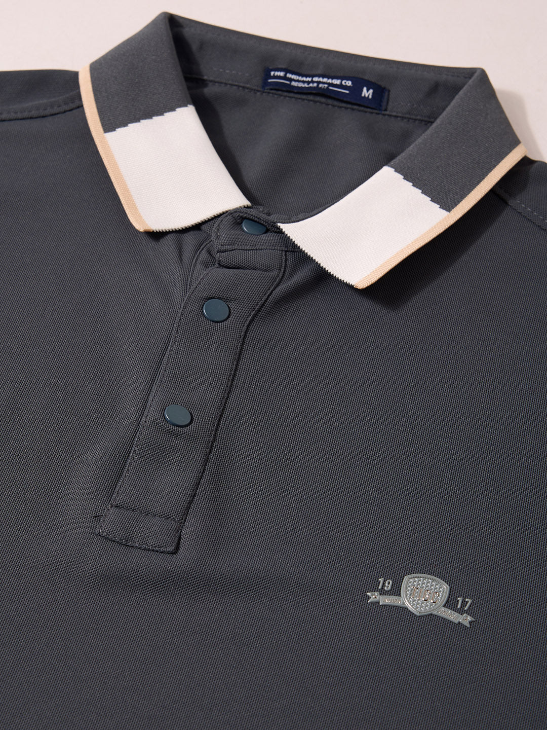 Men's Grey Regular Fit Embroidered Casual T-Shirts - Image 3