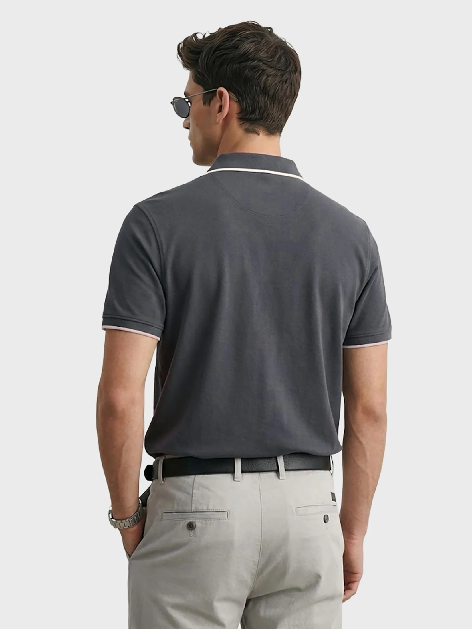 Men's Grey Regular Fit Embroidered Casual T-Shirts - Image 4