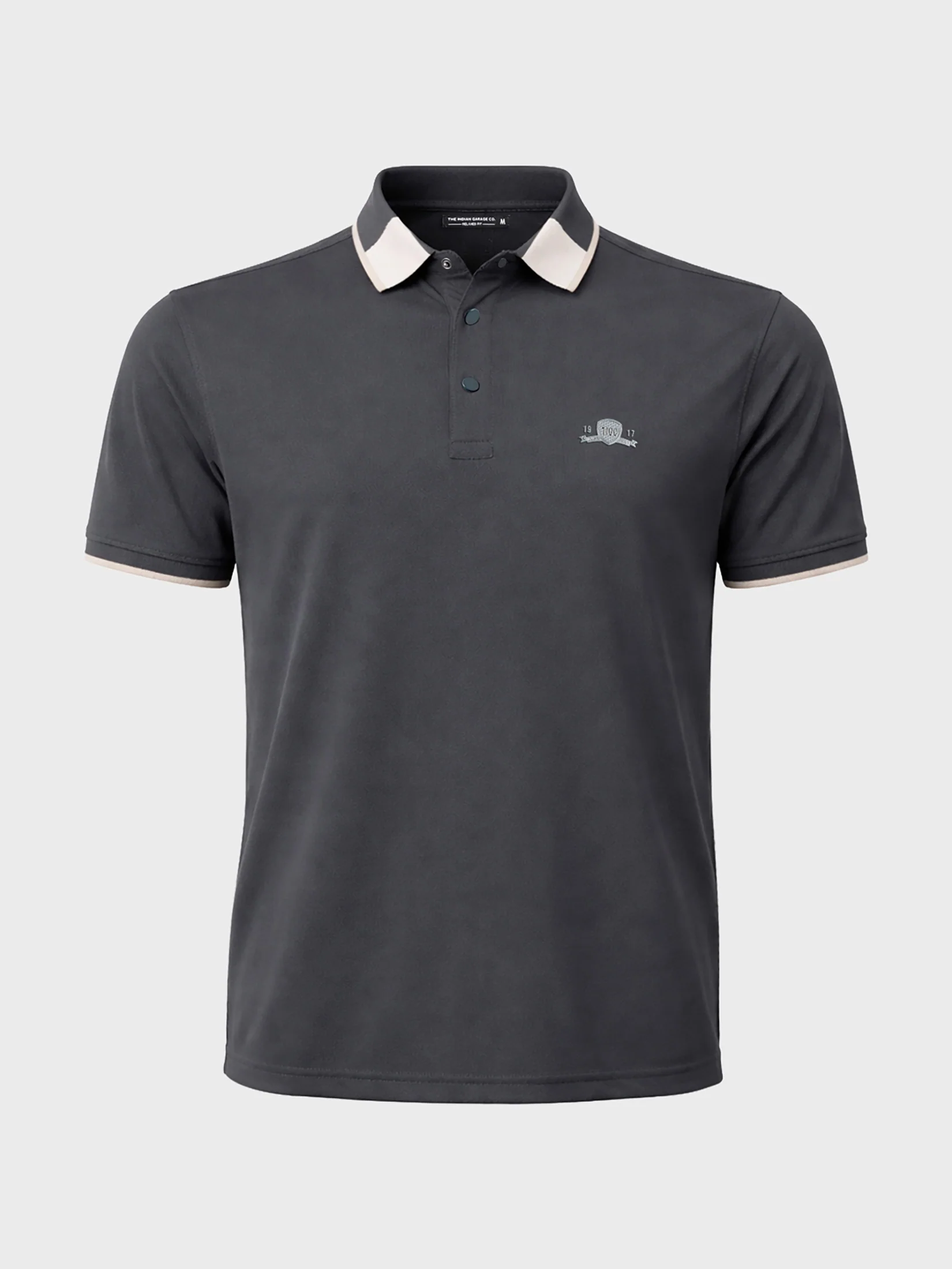 Men's Grey Regular Fit Embroidered Casual T-Shirts - Image 5