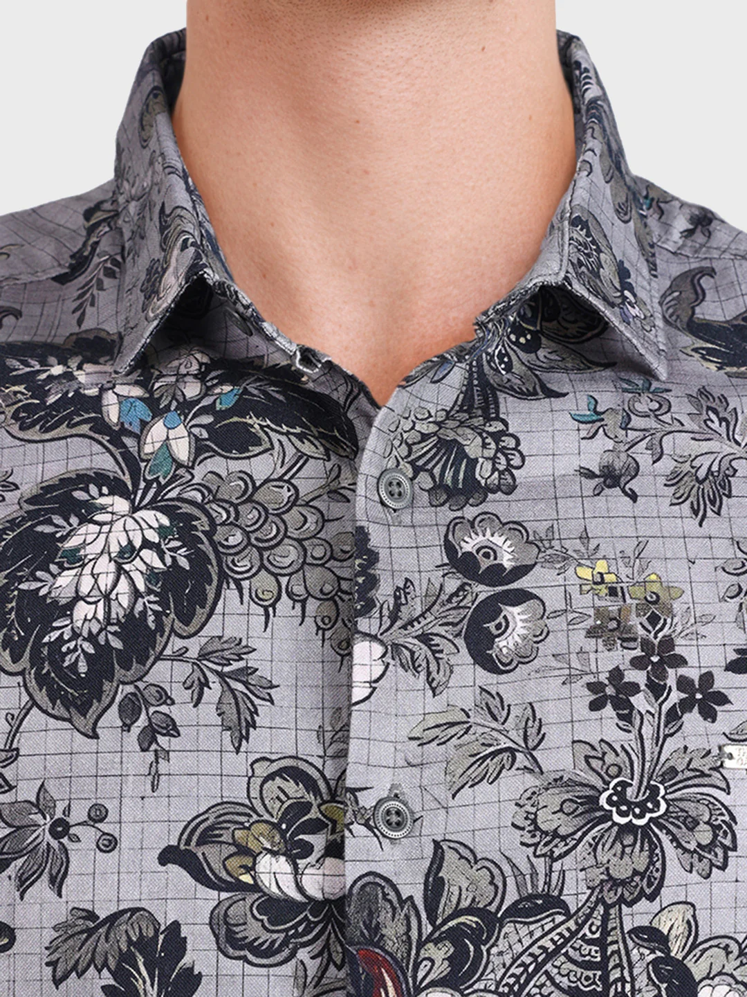 Men's Grey Regular Fit Printed Casual Shirt - Image 3