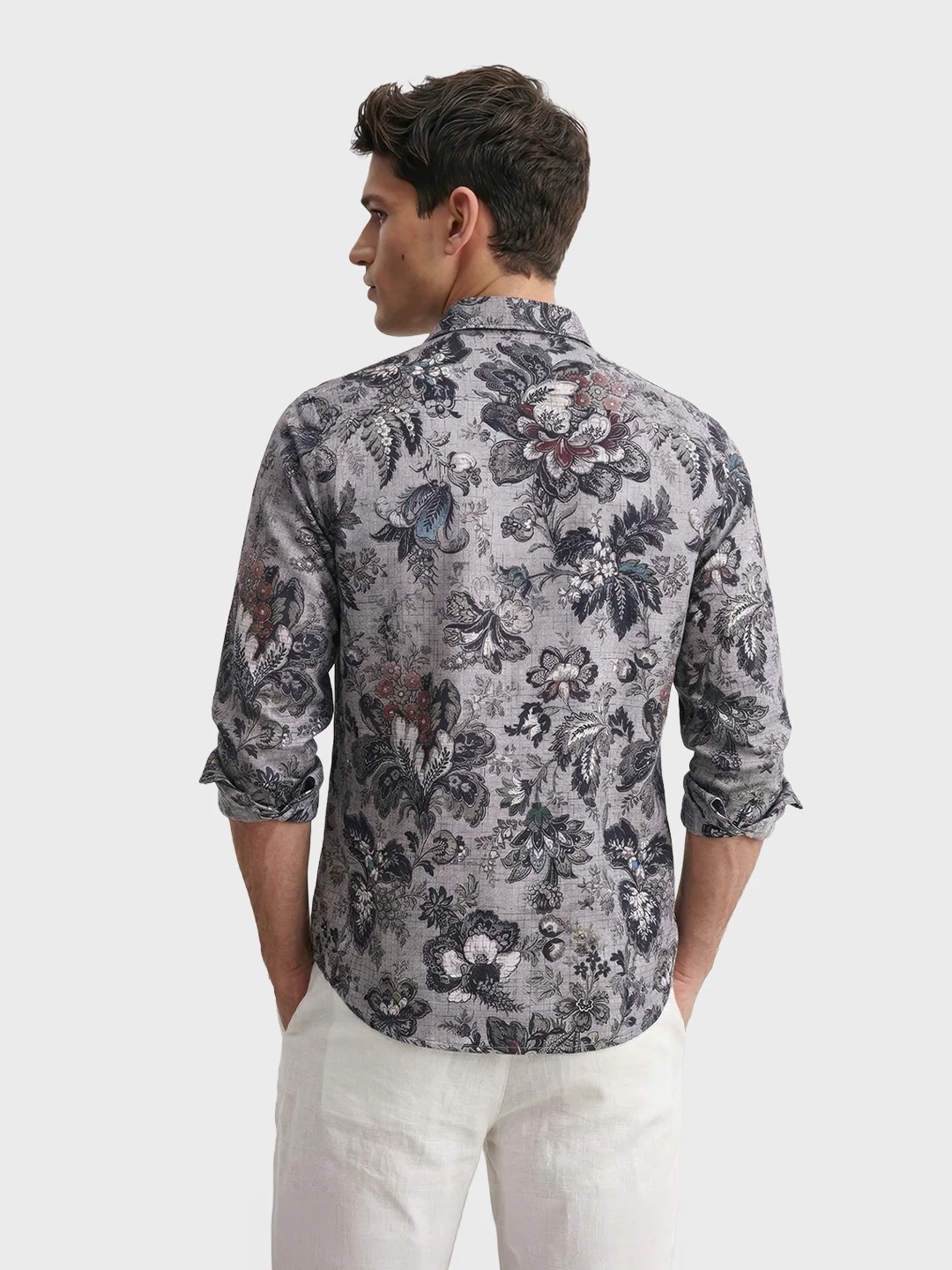 Men's Grey Regular Fit Printed Casual Shirt - Image 5