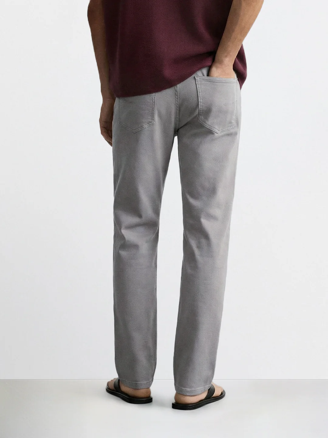 Men's Grey Regular Fit Solid Casual Chinos - Image 2